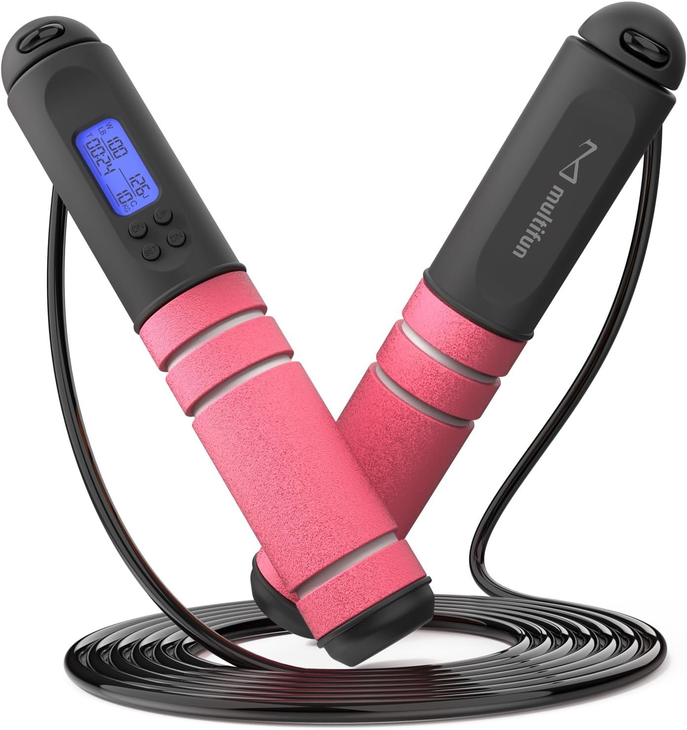 multifun Digital Jump Rope with Smart Counter & Timer – Adjustable Speed Skipping Rope for Fitness, Weight Loss, Boxing, MMA – Tangle-Free Ball Bearings & Anti-Slip Handles for Men, Women, Kids.(Check 2026 New Evolution for 3s Rope Swap)