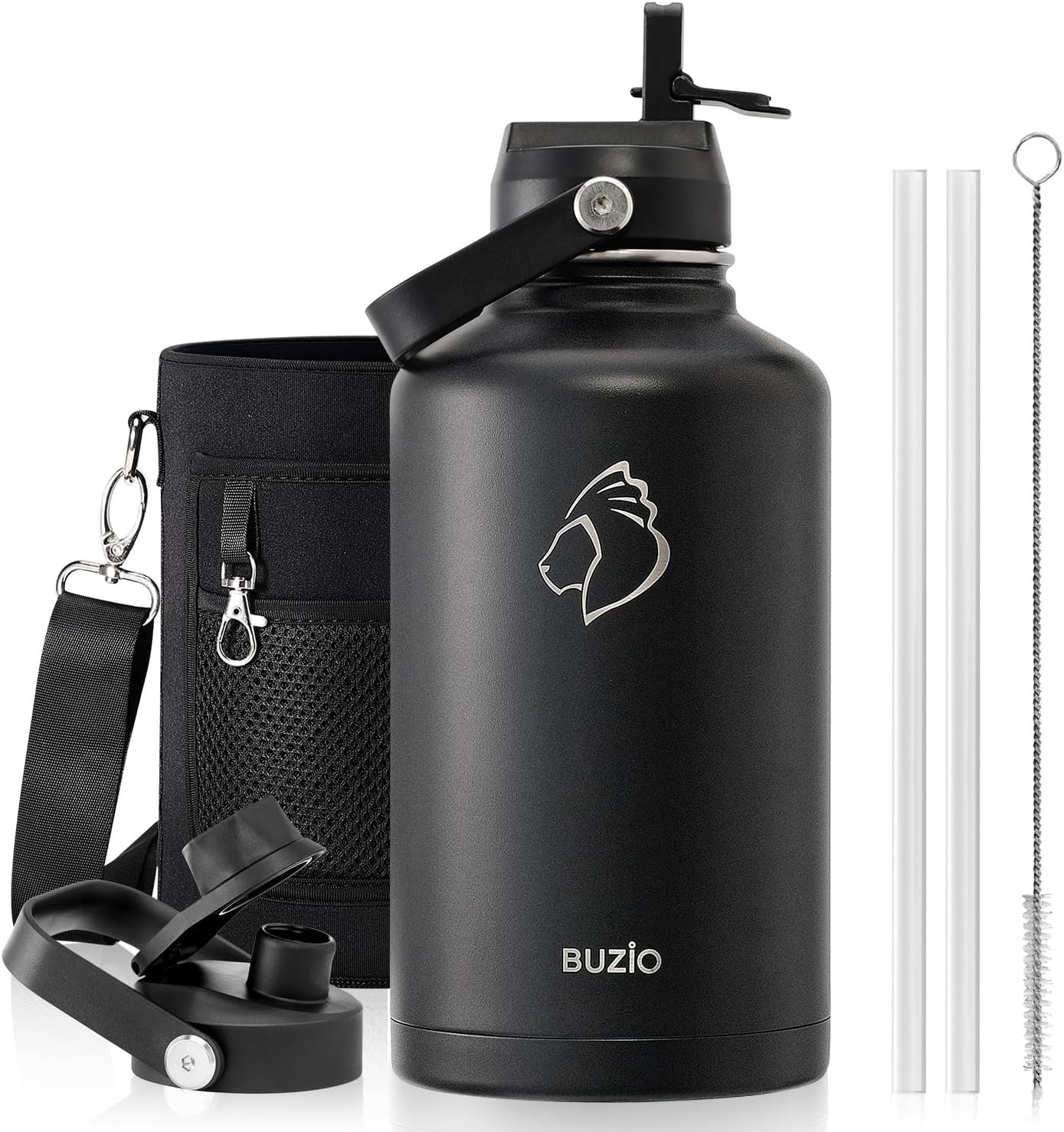 BUZIO Vacuum Insulated Stainless Steel Water Bottle 64oz (Cold for 48 Hrs/Hot for 24 Hrs) BPA Free Triple Wall Travel Mug/Flask for Outdoor Sports Hiking, Cycling, Camping, Running