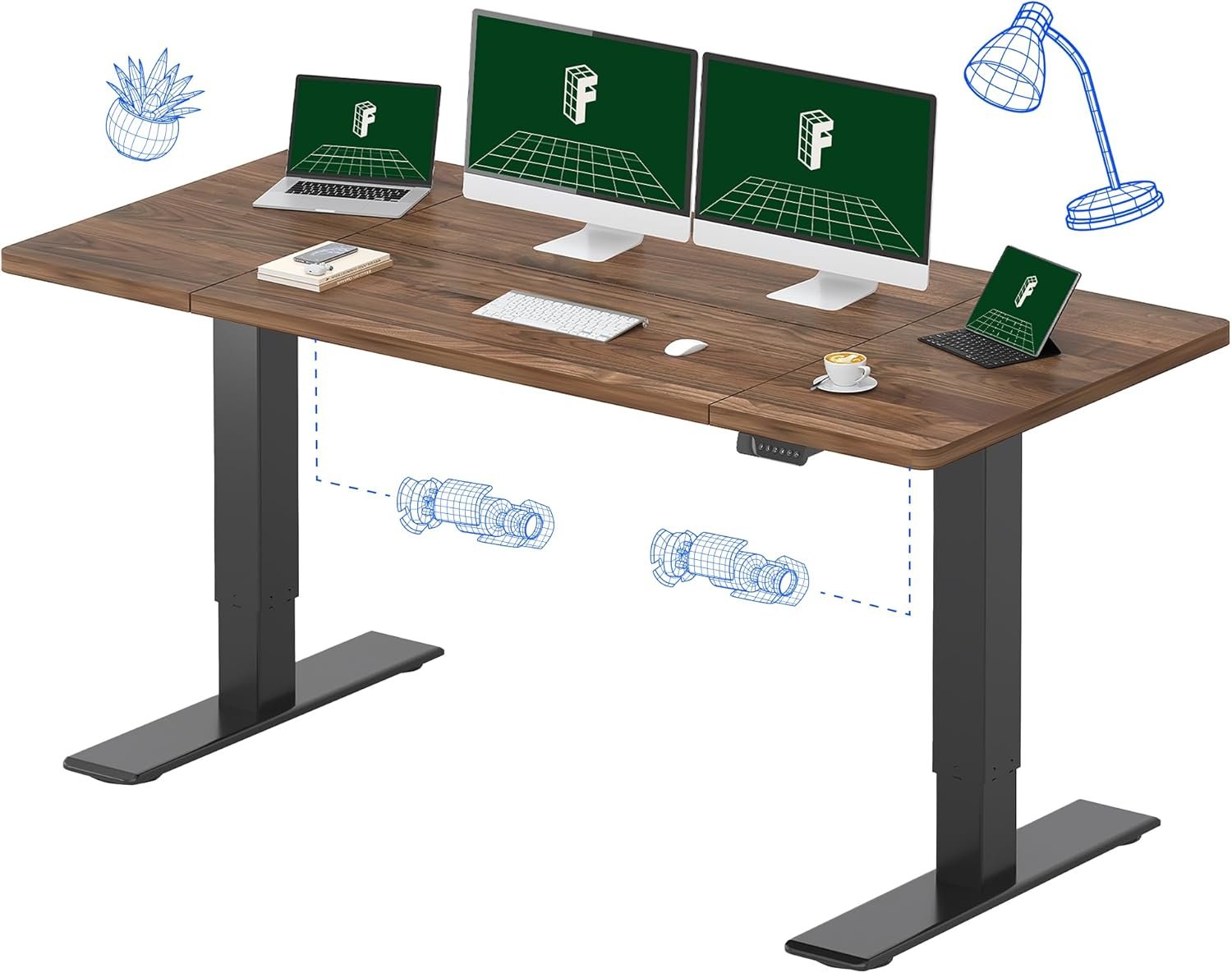 FLEXISPOT 71″x32″ Large Dual Motor Electric Standing Desk, Black Walnut – 198 LBS Heavy-Duty Capacity, Ideal for Home Office, Creative Studio, or Multi-Monitor Setup