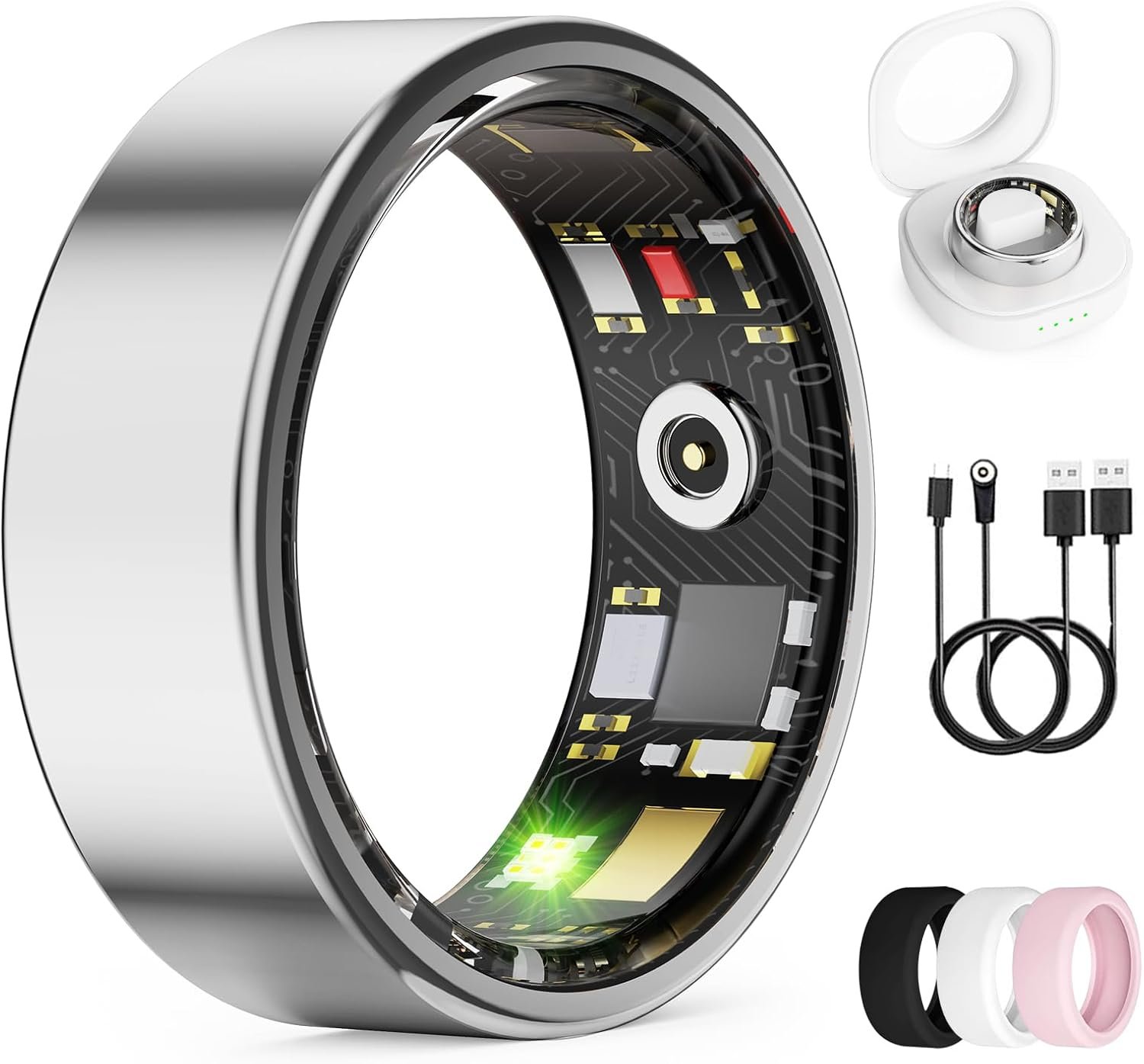 Smart Ring for Women & Men, Health Tracker Ring with Heart Rate, SpO2, Blood Pressure,Temperature, HRV & Stress, IP68 Waterproof Fitness Ring, Sleep Tracker for iPhone & Android (Silver, 8#)