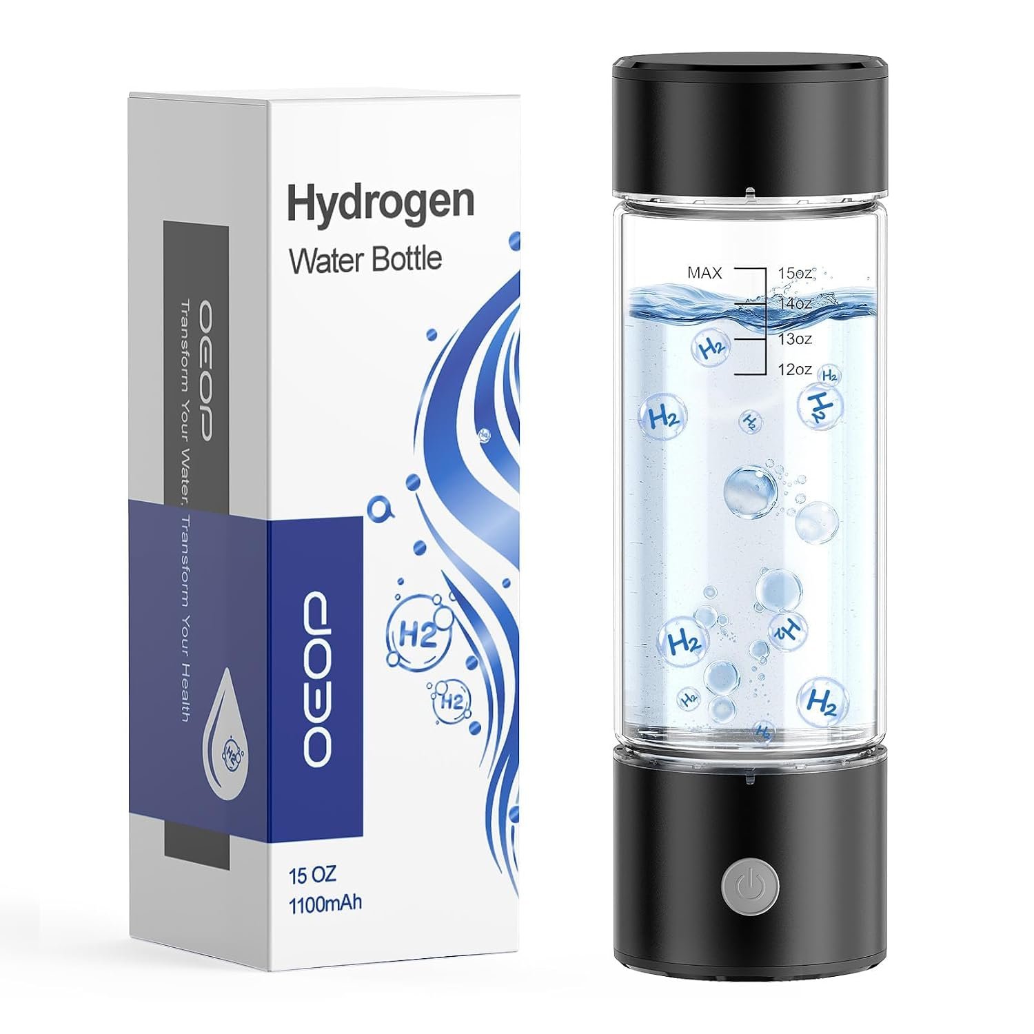 Hydrogen Water Bottle, 2200PPB in 3 Mins Hydrogen Water Generator, SPE PEM Technology, 14oz Portable Hydro Water Machine for Home, Travel, Gym | Best Health Gift for Family & Friends(Black)
