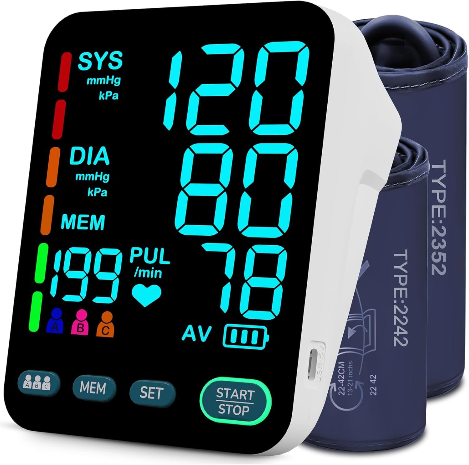 Blood Pressure Monitors for Home Use, Automatic Upper Arm Blood Pressure Monitor with Dual-Size bp Machine Cuffs (9–17″ & 13–21″), Large LED Backlit Display with 3×199 Reading Memory White