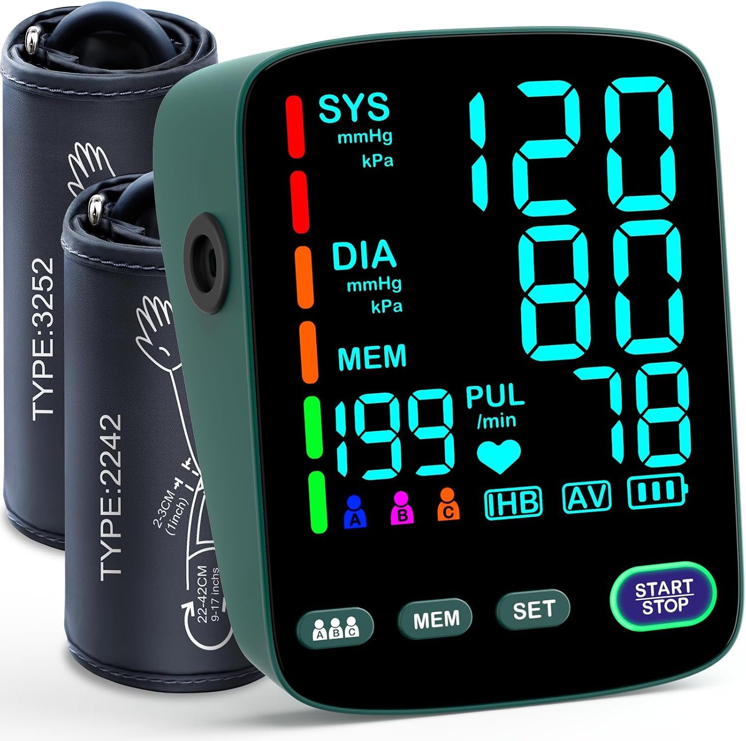 Blood Pressure Monitor,2 Cuff Sizes Automatic Upper Arm Blood Pressure Machine,9-17” & 13-21” Extra Large Blood Pressure Cuff Large LED Backlit Screen-3 User Mode/USB Cable and 4 AAA Batteries