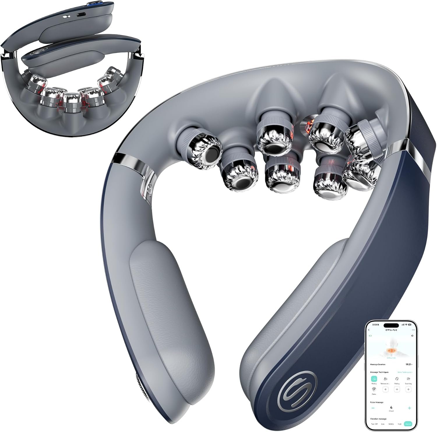 SKG G7 Pro Fold Neck Massager for Strain Relief Deep Tissue | Heat and Vibration Cordless Travel Massager, Birthday Day Dad Gifts Foldable Neck Massager for Office Home Car Travel