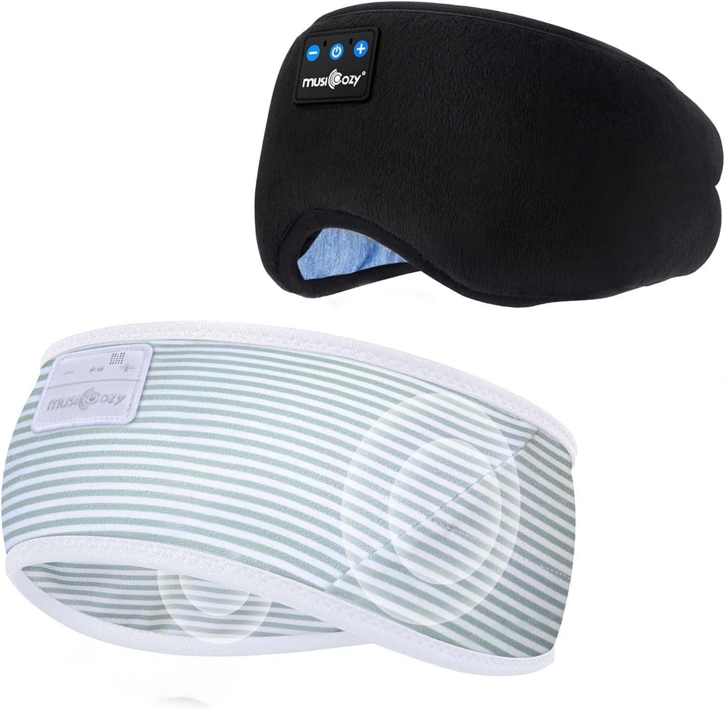 MUSICOZY Sleep Headphones Bluetooth Wireless Sports Headband, Sleeping Eye Mask Earbud for Side Sleepers Air Travel Meditation, Pack of 2