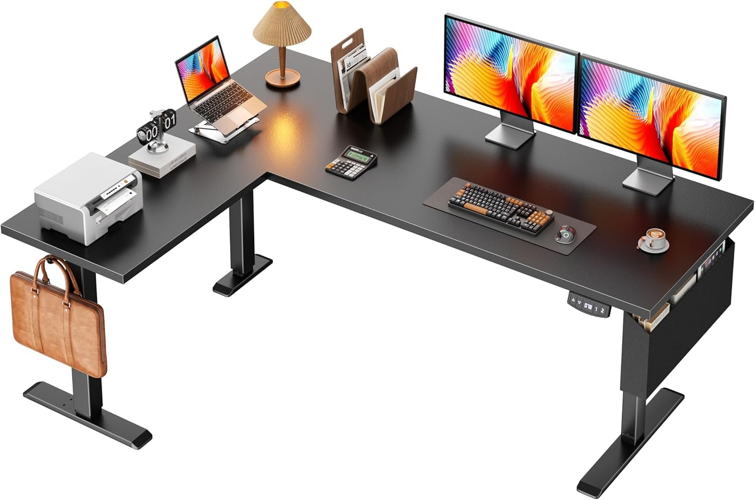 Korfile L Shaped Electric Standing Desk,63 Inch Adjustable Height Sit to Stand Corner Desk with Memory Presets, Reversible Computer Table for Home Office, Work and Study, Black