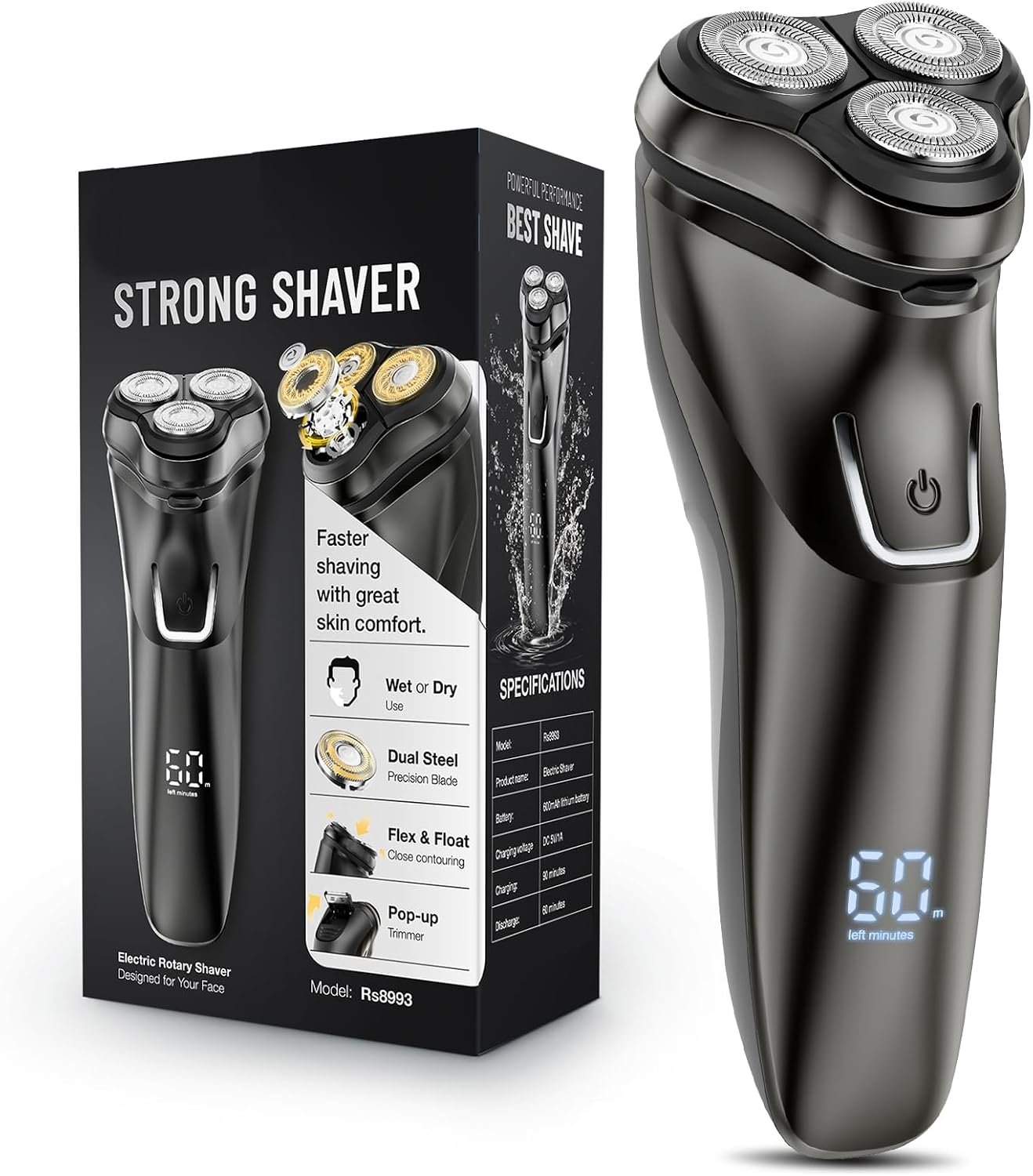 Electric Razor for Men Cordless: Wet or Dry Rotary Shaver for Men for Travel – USB Fast Charging, 𝐒𝐞𝐧𝐬𝐢𝐭𝐢𝐯𝐞 𝐒𝐤𝐢𝐧 𝐂𝐚𝐫𝐞, Pop-up Trimmer, Gifts for Father’s Day Mysterious Black
