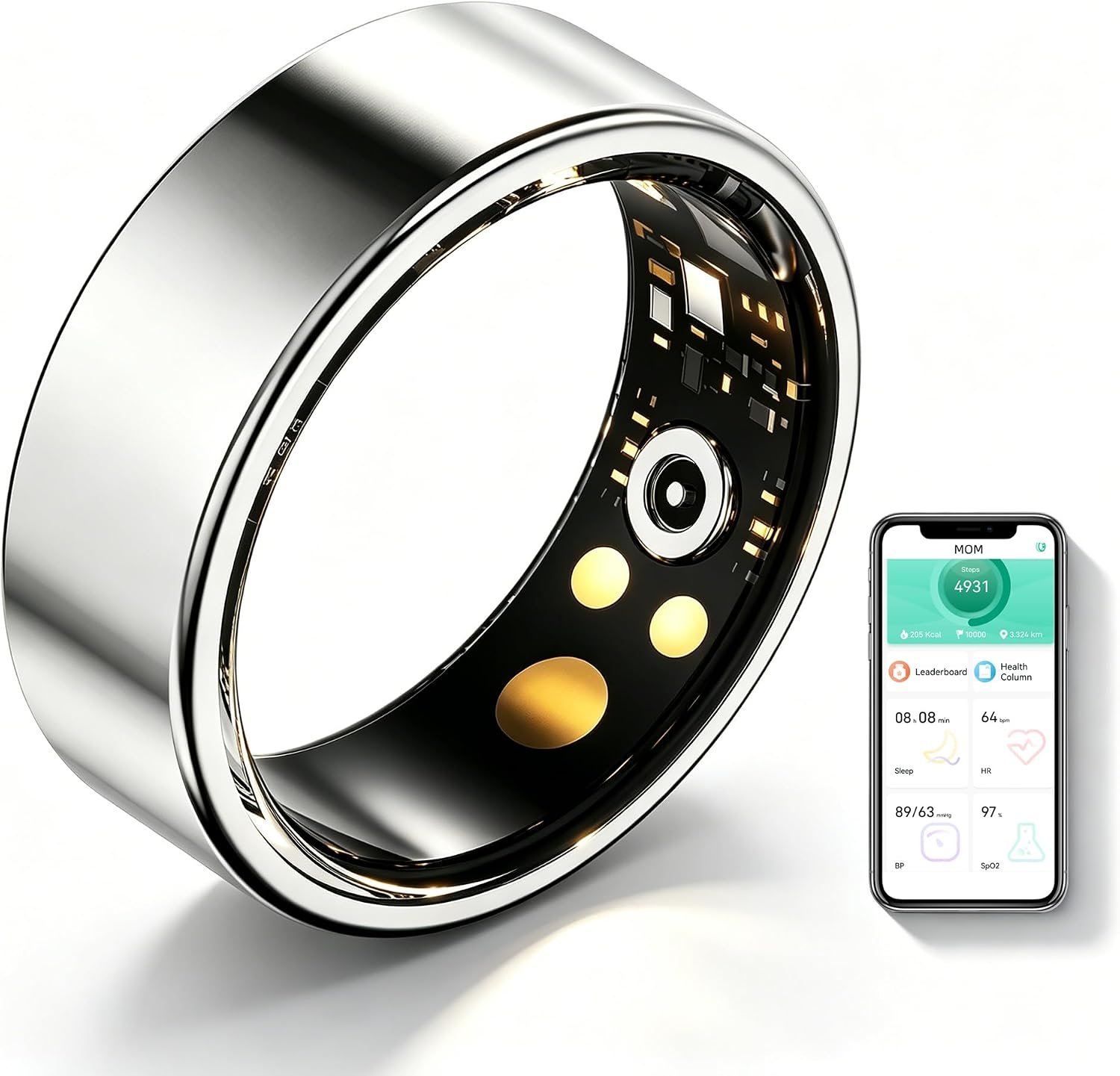 Smart Ring for Women Men Fitness Health Tracker, Sleep Exercise Step Monitor, IP68 Waterproof, No Subscription Fee Compatible with iOS Android (Silver, 8)