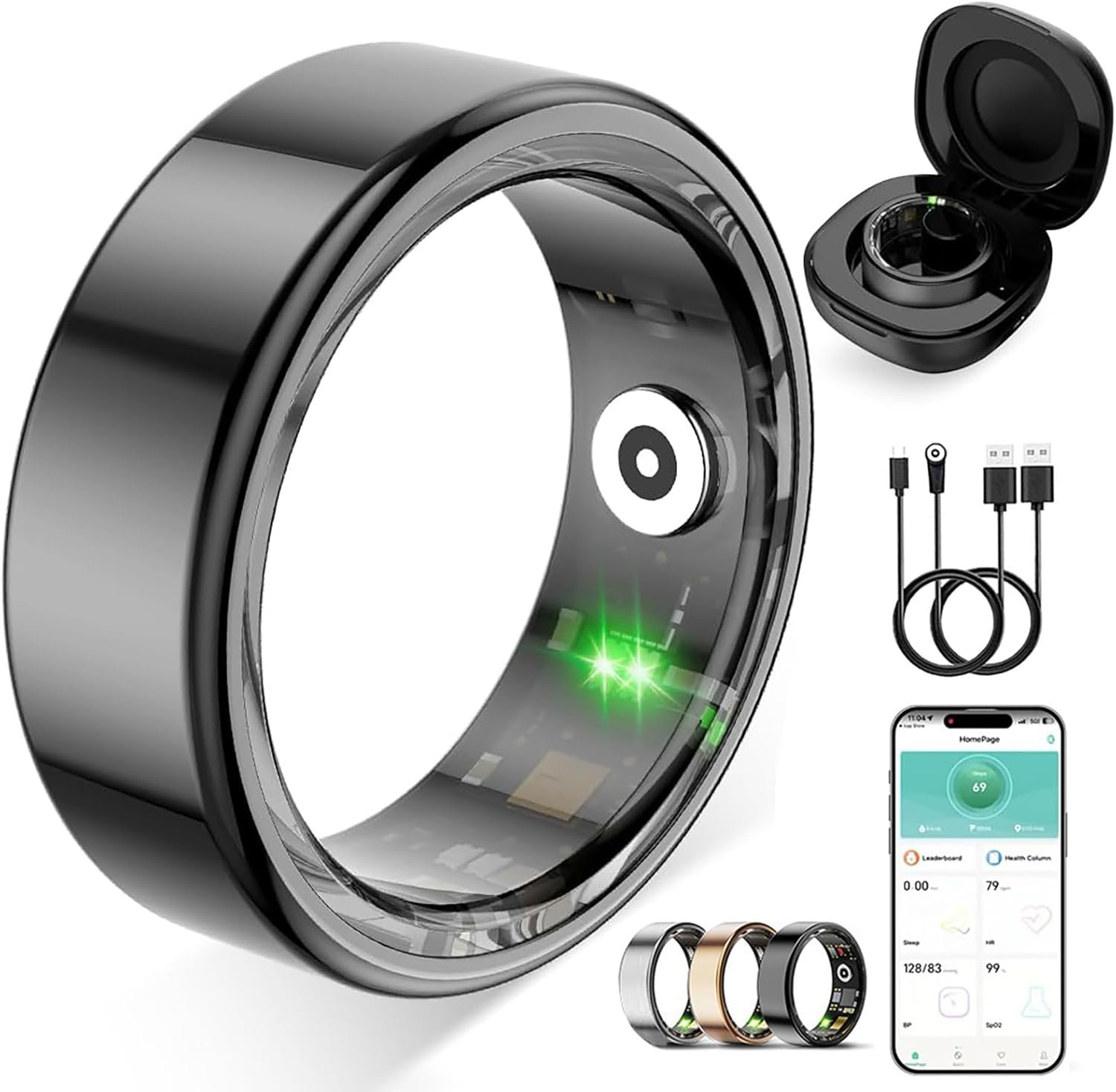 Smart Ring for Women Men, Fitness Tracker Ring with Free App No Subscription Fee, 7 Days Battery Life, Sleep Monitor, Heart Rate & Step Tracker, IP68 Waterproof, Android/iOS Compatible(Black,11)