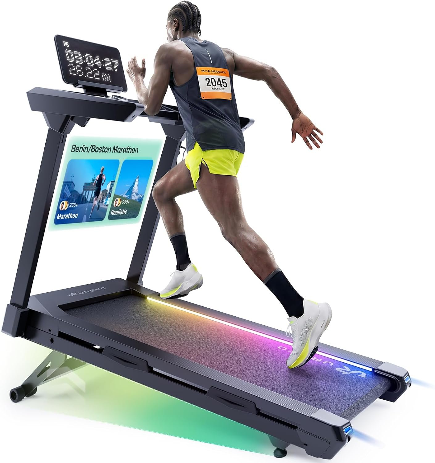 1st Smart Home Treadmill for Marathoner, UREVO Quiet Treadmills for Home with Dual Brushless 4.0 HP Motorized, 12.5 MPH Foldable Treadmill, 12% Auto Incline, Installation Free
