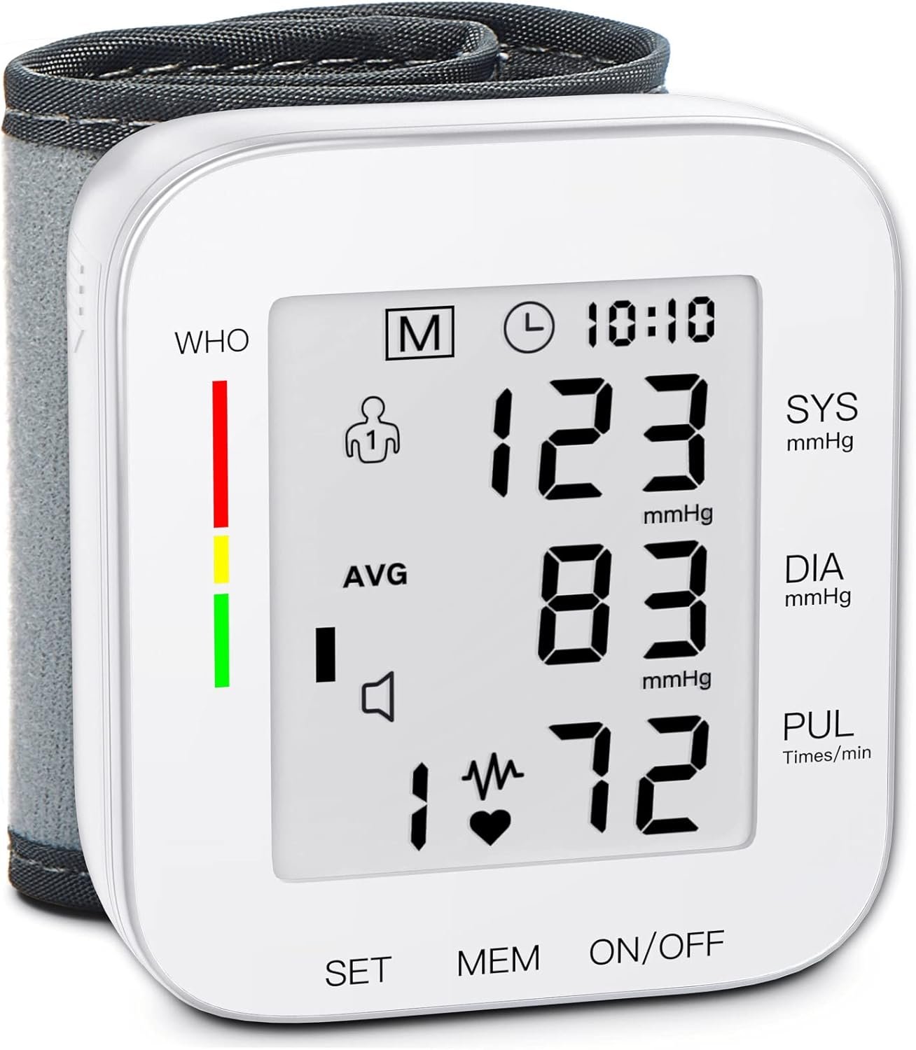 MMIZOO Wrist Blood Pressure Monitor Large LCD Display BP Machine Adjustable Cuff 5.31-7.68 inch Automatic 99×2 Sets Memory with Carrying Case for Home Use (White)