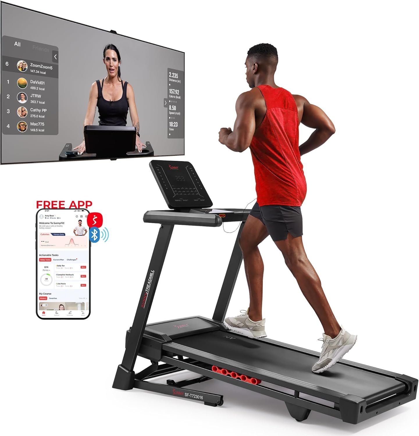 Sunny Health & Fitness Treadmill Elite Smart Auto Incline for Home Use, Wide Running and Walking Deck, Flex Shock Suspension with 300 LB Weight Capacity Bluetooth SunnyFit App