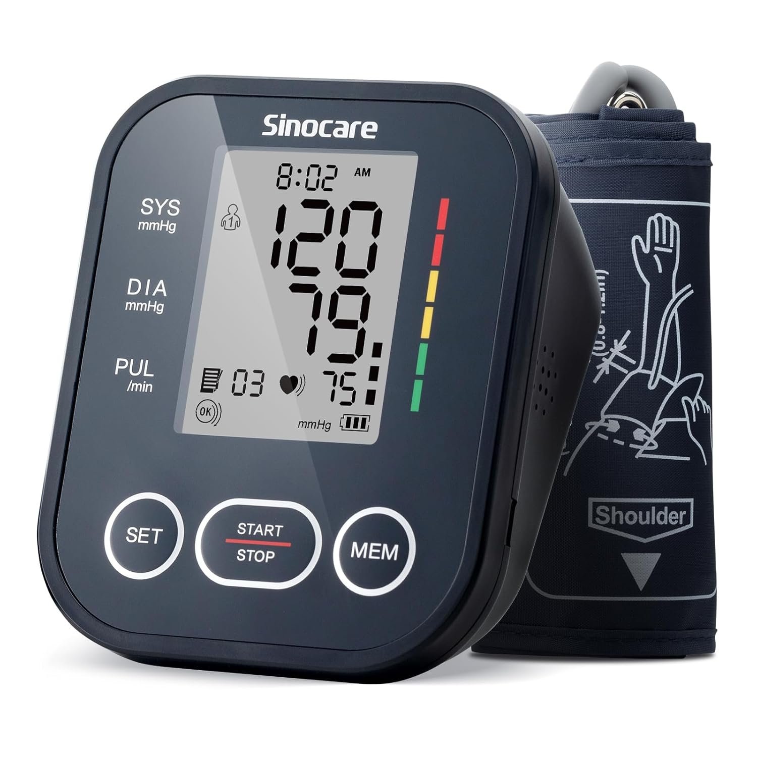 Sinocare Blood Pressure Monitor, Upper Arm Blood Pressure Monitors for Home Use, Adjustable Arm Cuff 8.6″-16.5″, One-Button Operation, Dual User, Accurate & Practical (Black)