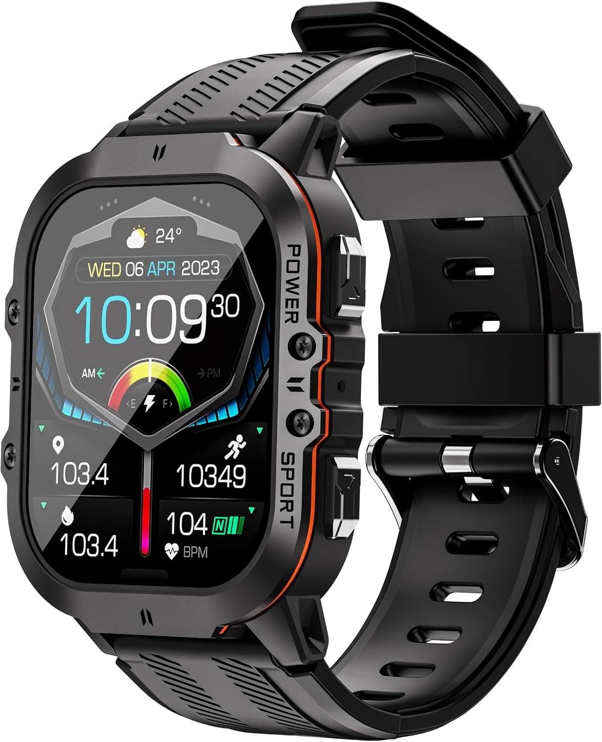 Gravity C26 1.96″ AMOLED Smartwatch with Bluetooth Call, 100+ Sports Modes, Heart Rate & Sleep Monitor, 1 ATM Waterproof, AI Voice Assistant, Fitness Tracker for iOS & Android (Orange)
