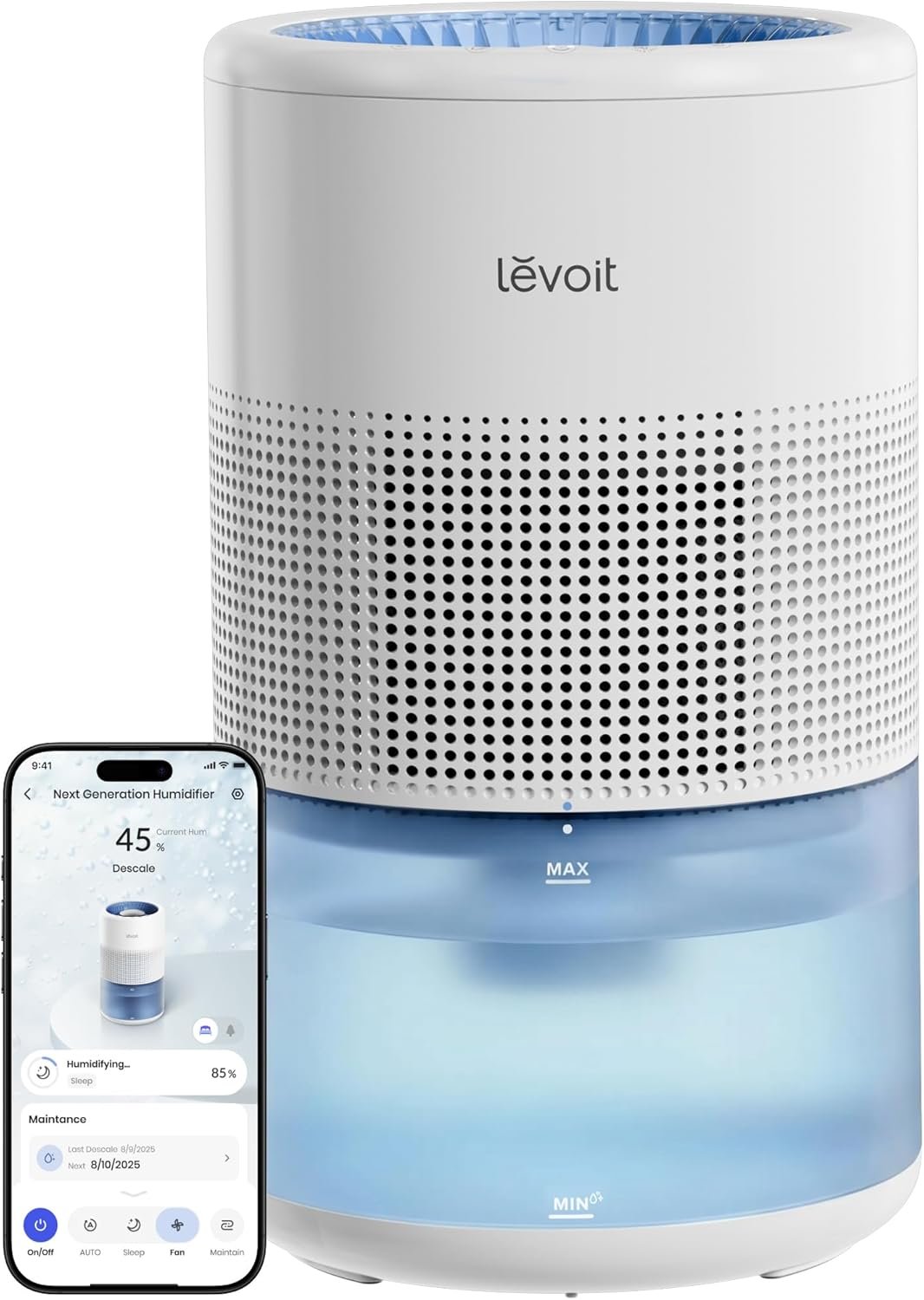Levoit Evaporative Humidifiers for Bedroom Baby, 4.5L for Large Room Up to 600ft², 19dB, No White Dust, Long-Lasting Reusable Filter, Auto Mode, Self-Clean & Dishwasher Safe, Superior Studio Smart