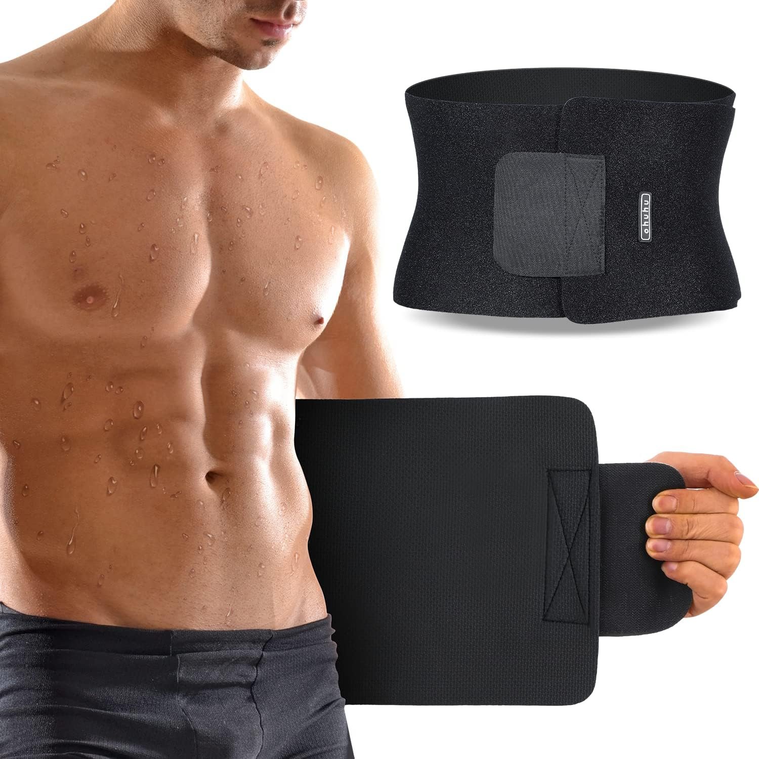 Ohuhu Waist Trimmer, Adjustable Neoprene Ab Trainer Belt for Men Black | Sweat Band Waist Trainer for Training & Workouts, Sweat Enhancer, Fits Up to 40 Inches for Women Back Support (Medium)