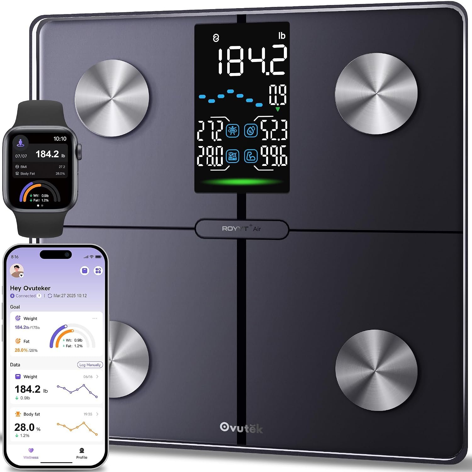 Smart Scale for Body Weight, Professional Bathroom Digital Scale with BMI, Body Fat, Muscle Mass, Most Accurate to 0.05lb, Large Display High Accurate Body Composition Machine with Fitness App