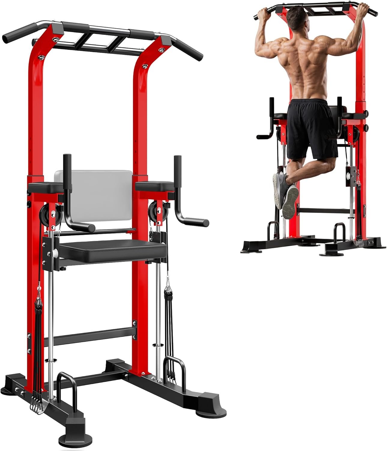 SogesPower Power Tower Dip Station Pull Up Bar for Home Gym Multi-Function Adjustable Height Strength Training Workout Equipment