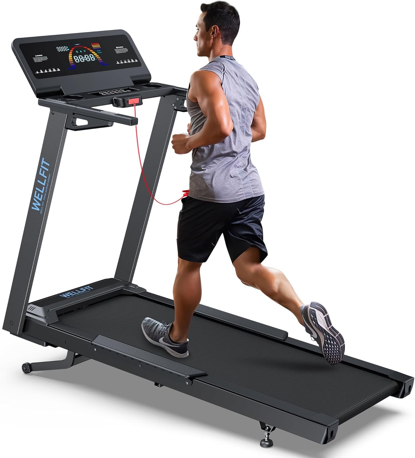 WELLFIT Auto Incline Treadmill, 15% Incline Heavyduty Treadmill with Pulse Sensor, 4.5HP, 10 MPH, 500 lbs Capacity, 20” x 55” Running Area Treadmills with Bluetooth Player & LED Display