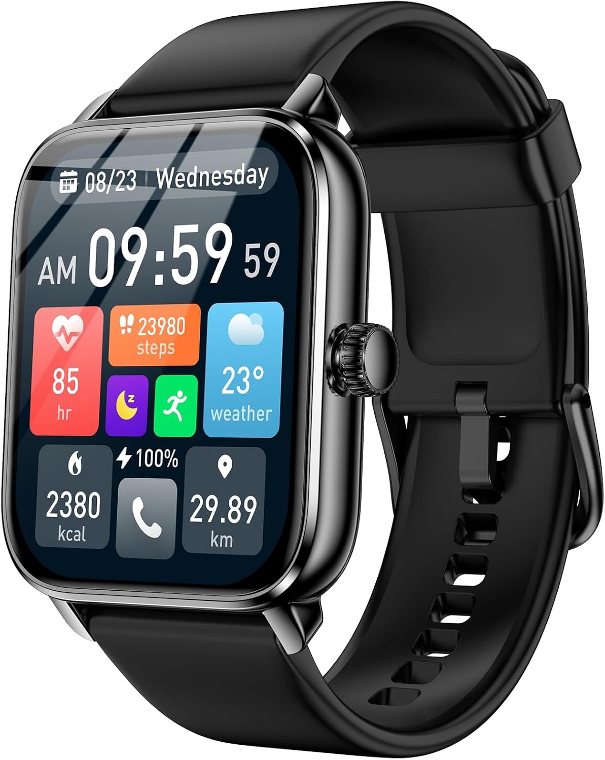 Smart Watches for Men Women with Alexa Built-in, Bluetooth Call, 1.85″ HD Touchscreen, 120+ Sport Modes, IP68 Waterproof, 7-Day Battery, 24/7 Heart Rate & Sleep Monitor for Android iPhone (Black)