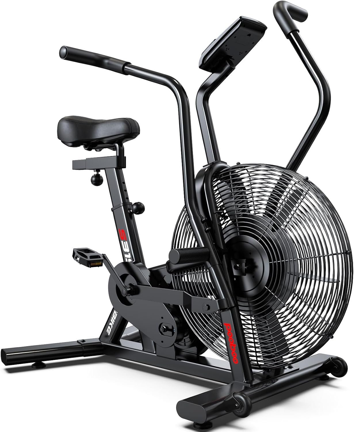 pooboo Air-Resistance Exercise Fan Bike, Air Bike with Dual Acction Handlebars&Dual-Layer Transmission System, Stationary Bike with APP Connection for Home Gym HIIT Cardio Full Body Workout