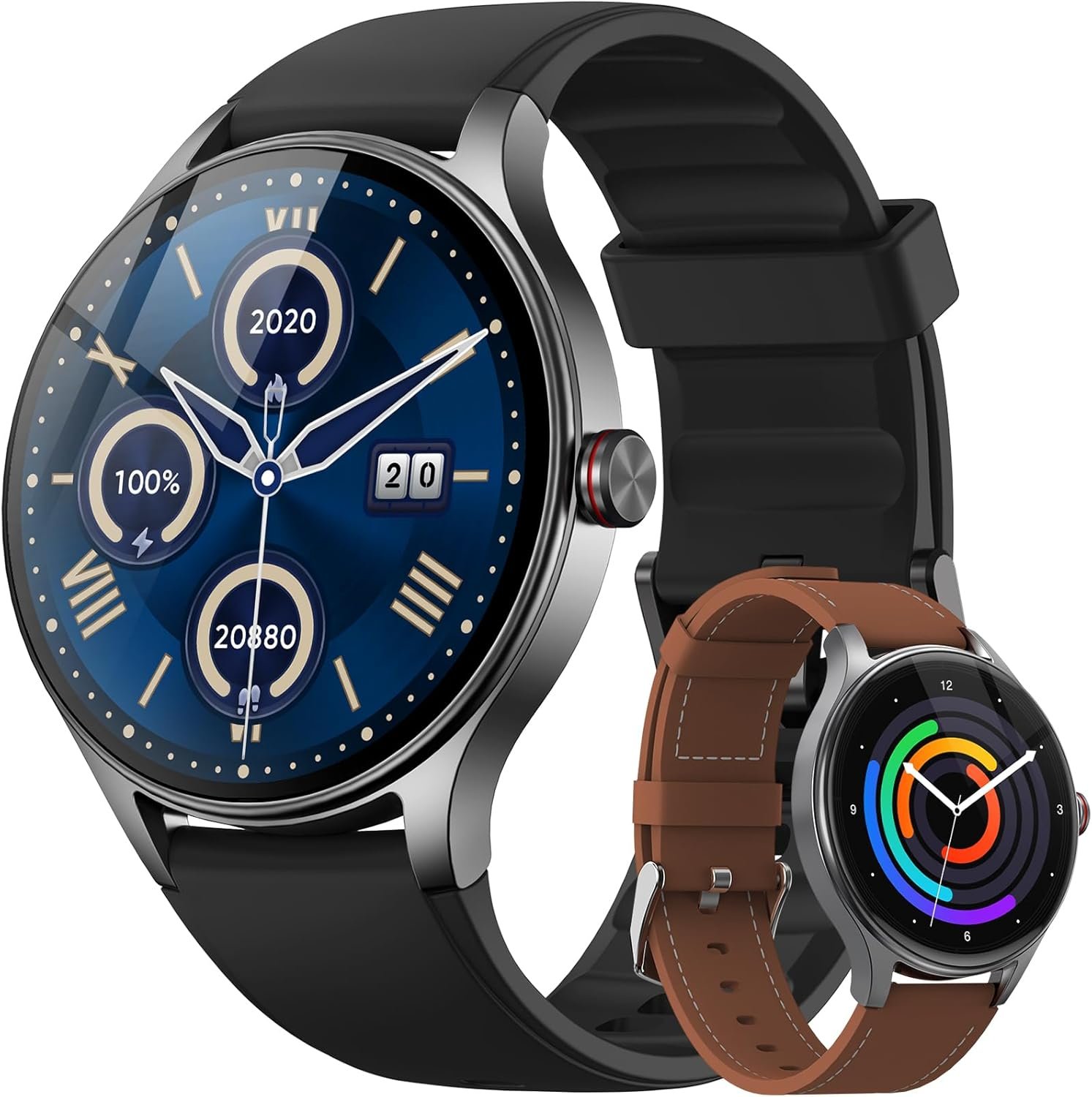 Smart Watch for Men Android iPhone [2 Bands], 1.57” HD Fitness Watch with Bluetooth Call/Answer, IP68 Waterproof, Heart Rate/SpO2/Sleep Monitor, Built-in AI Voice, 105+ Sports Modes (Jet Black)