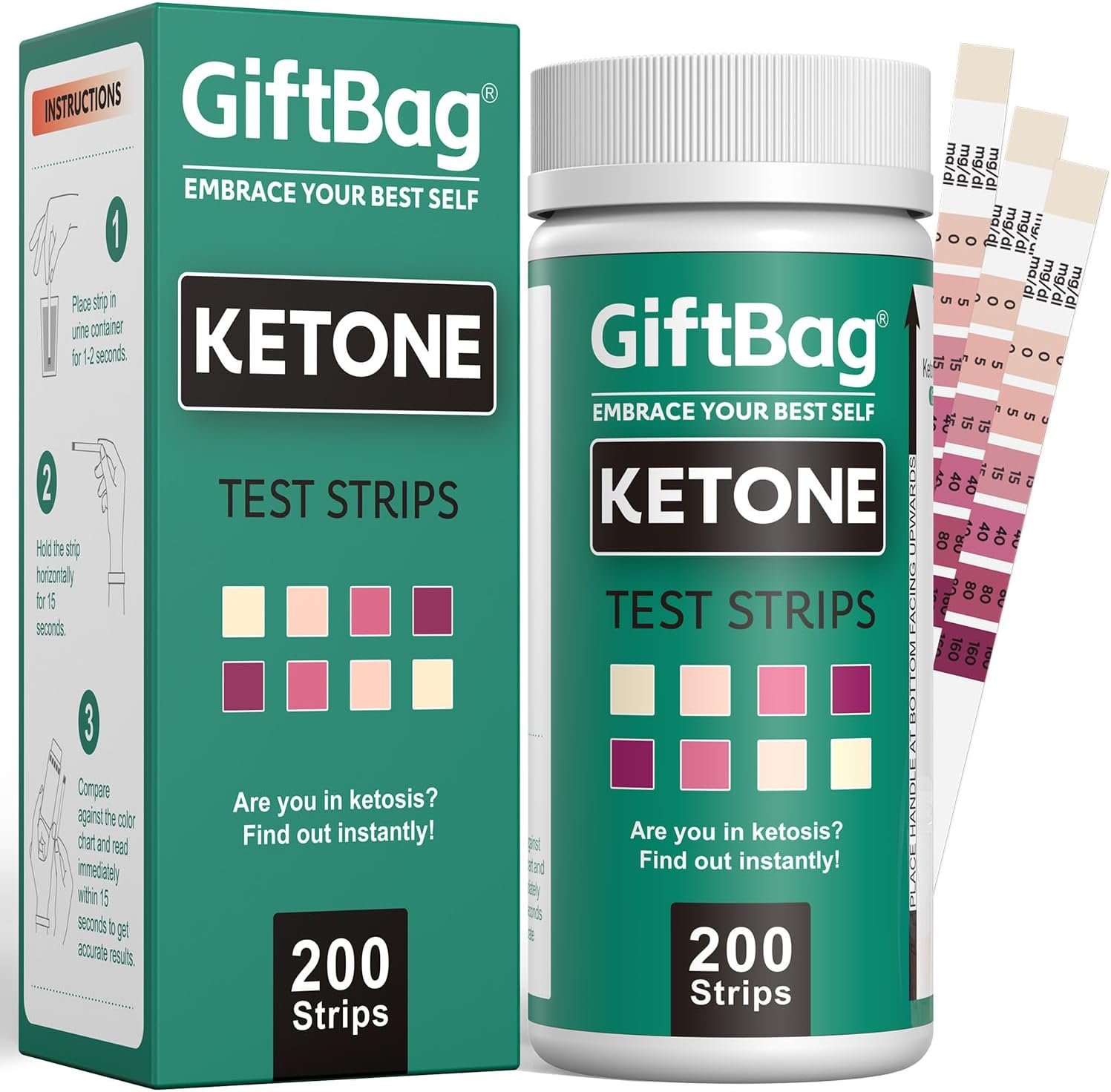 200 Upgraded Ketone Test Strips with Built-in Color Chart – Quick & Accurate Ketosis Urine Test – Perfect for Ketogenic, Low-Carb, Atkins, and Paleo Diets – Extra-Long Strips for Easy Use