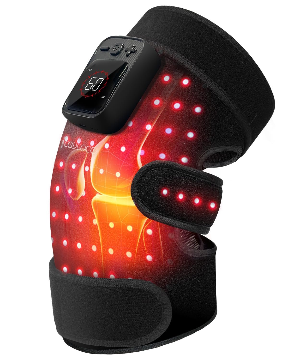 CooCoCo Red Light Therapy Knee Massager, Knee Pain Relief, Cordless 5000mAh Heated Knee Brace, 2026 Upgraded FSA Eligible Knee Heating Pad for Men Women, 70pcs Bead, 660nm & 850nm