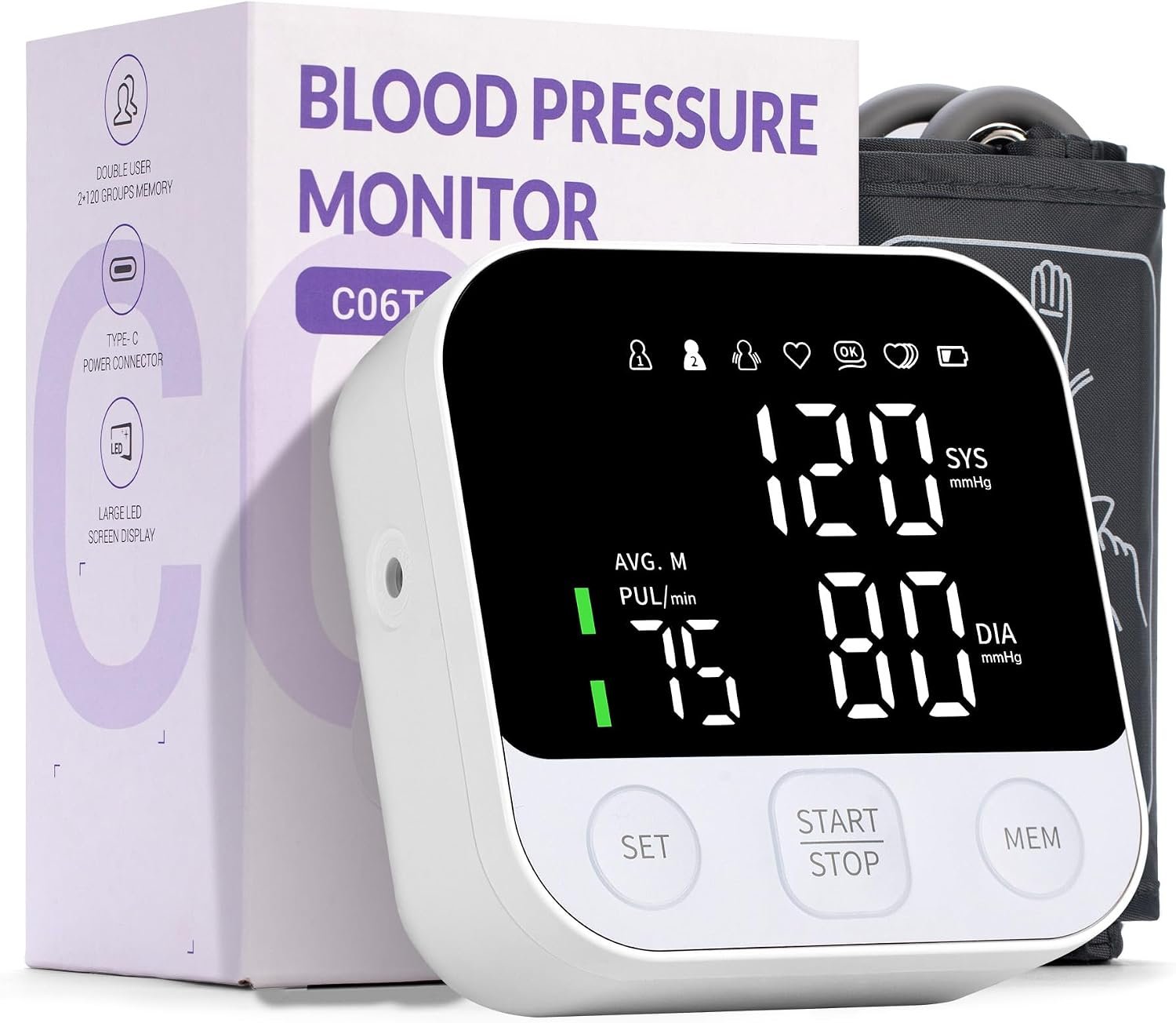 Blood Pressure Monitor Upper Arm Monitors Machine for Home Use Adjustable 8.7-16.5 inches Cuff Bp Machine with LED Display Storage Bag