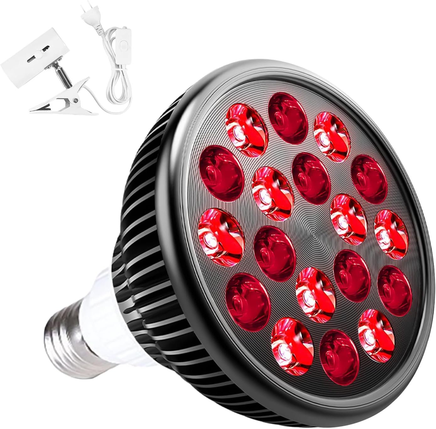 wolezek Red Light Therapy Lamp with Lamp Holder, 660nm Red and 850nm Near Infrared Combo Wavelength LED Red Light Bulb, Light Therapy Device for Face and Body, Aluminium Shell, E27/E26 Standard