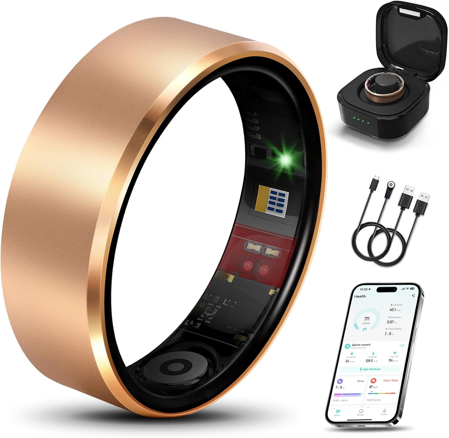 Smart Ring 2.0 for Women Men, Slim Scratch & Fingerprint Resistant Design, Advanced Chip Fitness Tracker, Sleep, Stress & Activity Monitoring, Waterproof, No Subscription Fees, Rose Gold 10