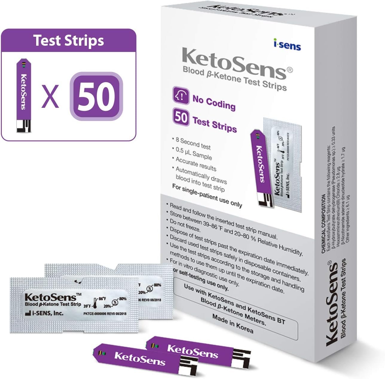 KetoSens Blood Ketone Test Strips – Ideal for The Keto Diet and Ketosis Monitoring – Includes 50 Test Strips…
