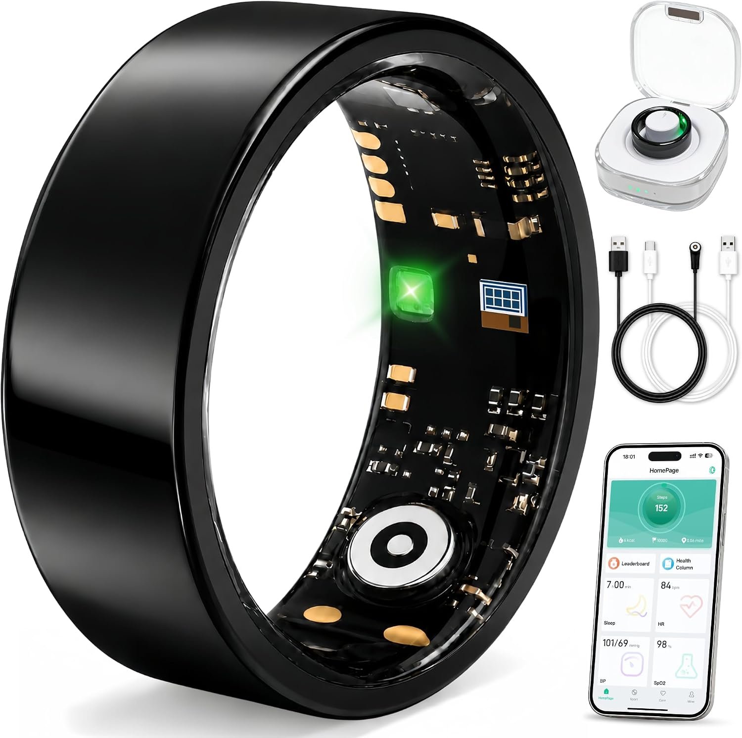 Smart Ring for Men & Women, Fitness Tracker, Sleep, Heart Rate, SpO2 | No subscription app, iOS & Android compatible, IP68 waterproof, sleep and naps, activity, women’s health, family care.