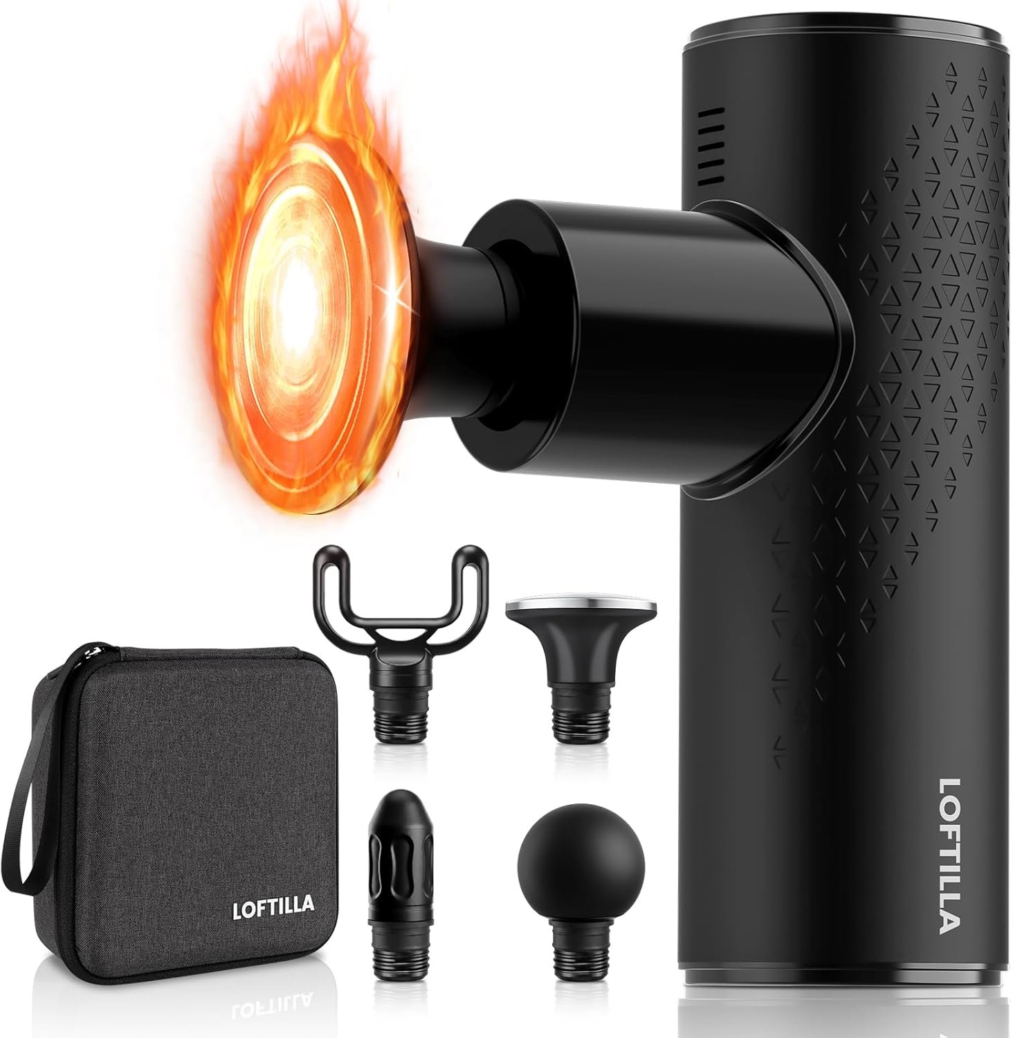 LOFTILLA Mini Massage Gun with Heat – Powerful Deep Tissue Massager, Portable Pocket-Sized Percussion Massager Gun for Muscle Relaxation, 4 Massage Heads, Gift for Men Women, Black