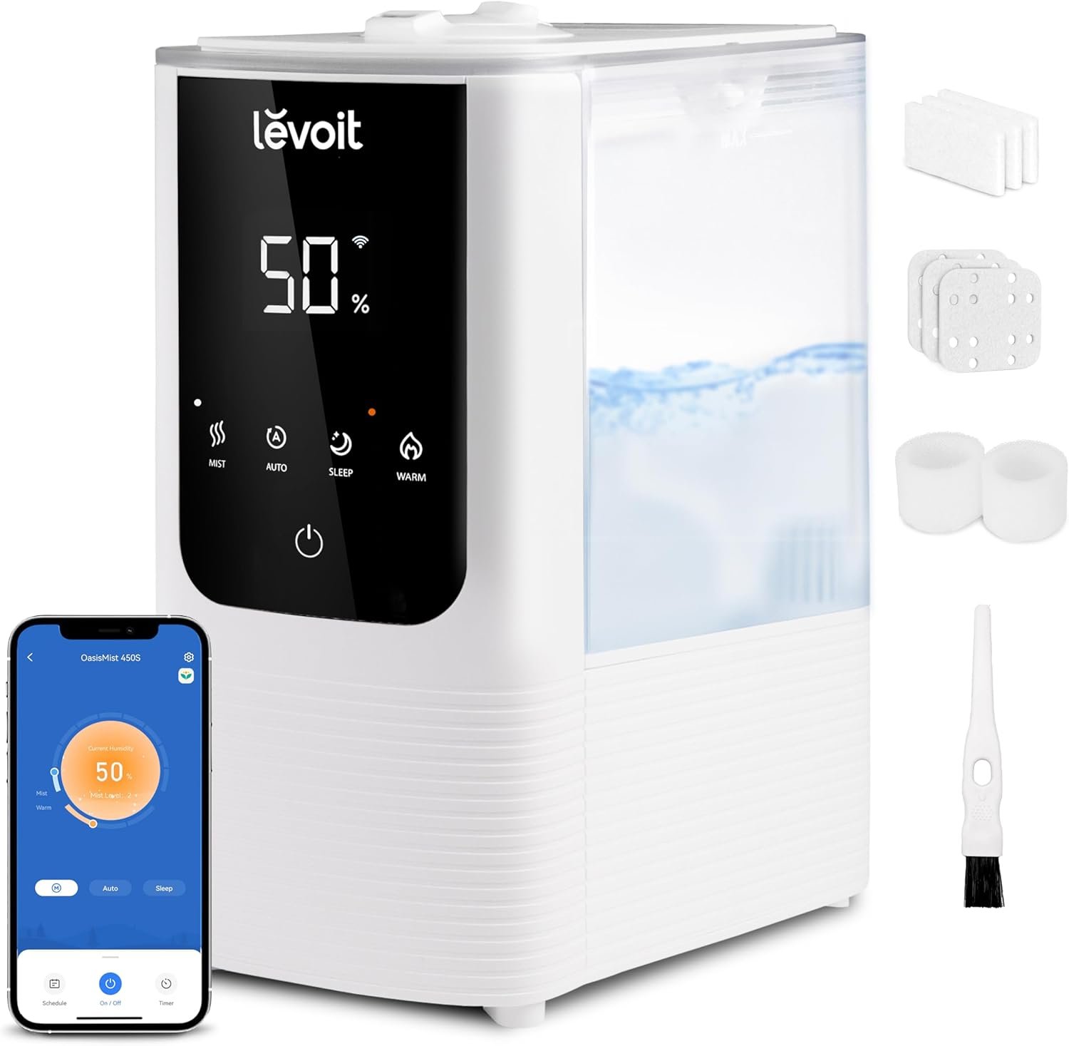 LEVOIT Humidifiers for Bedroom, Smart Warm and Cool Mist, Symptom Relief | 4.5L Top-Fill Tank Runs 45H, Auto Sensor Maintains Ideal Humidity, 26dB Quiet for Baby, Essential Oil, Easy To Clean