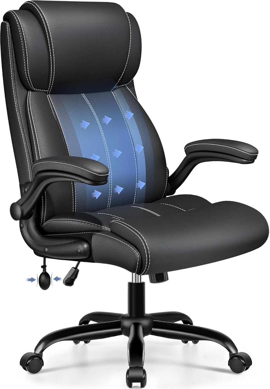 BESTFAIR Ergonomic Office Chair – Desk Computer Chair, Leather High Back Executive Chairs with Adjustable Lumbar Support & Flip Up Arms, Rocking, Black