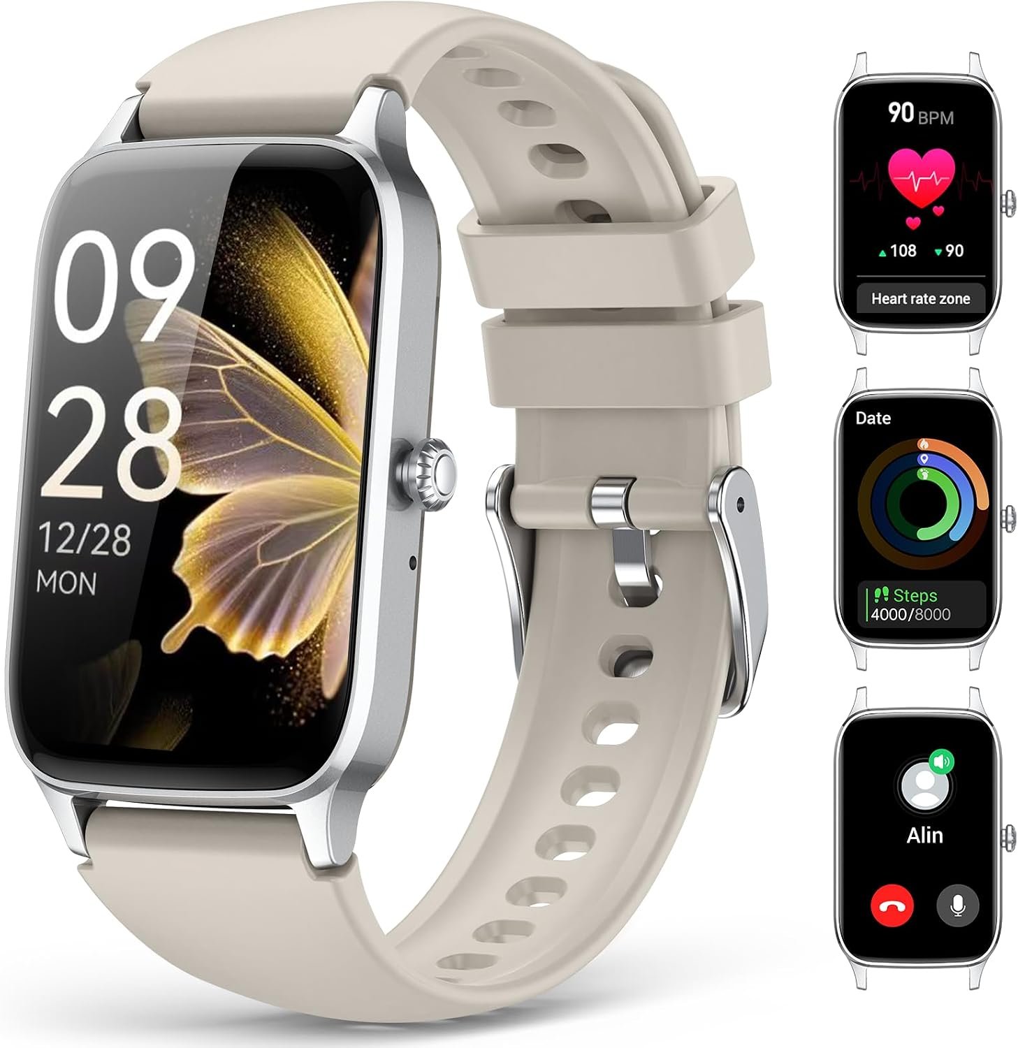 Fitness Tracker for Women Men, Activity Smart Watch Compatible with Android iPhone, Step Counter with 110+ Sports, Sleep Monitor, Calorie Counter, IP68 Waterproof (Starlight, 1.57)