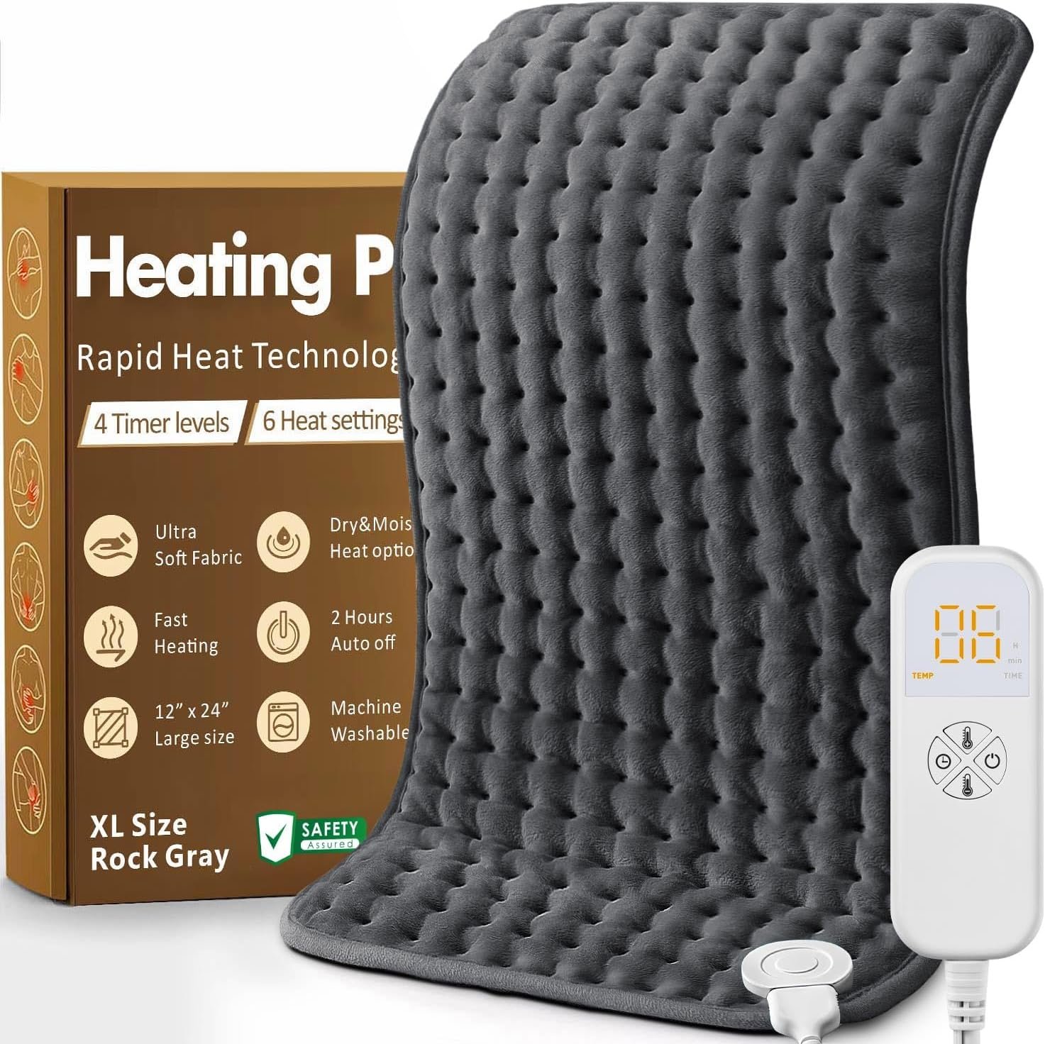 Heating Pad for Back, Neck, Shoulder Pain & Cramps, Electric Heating Pad with 6 Heat Settings, Auto-Off, Moist Dry Heat Options, Gifts for Women, Men, Mom, Dad, Wife, Husband