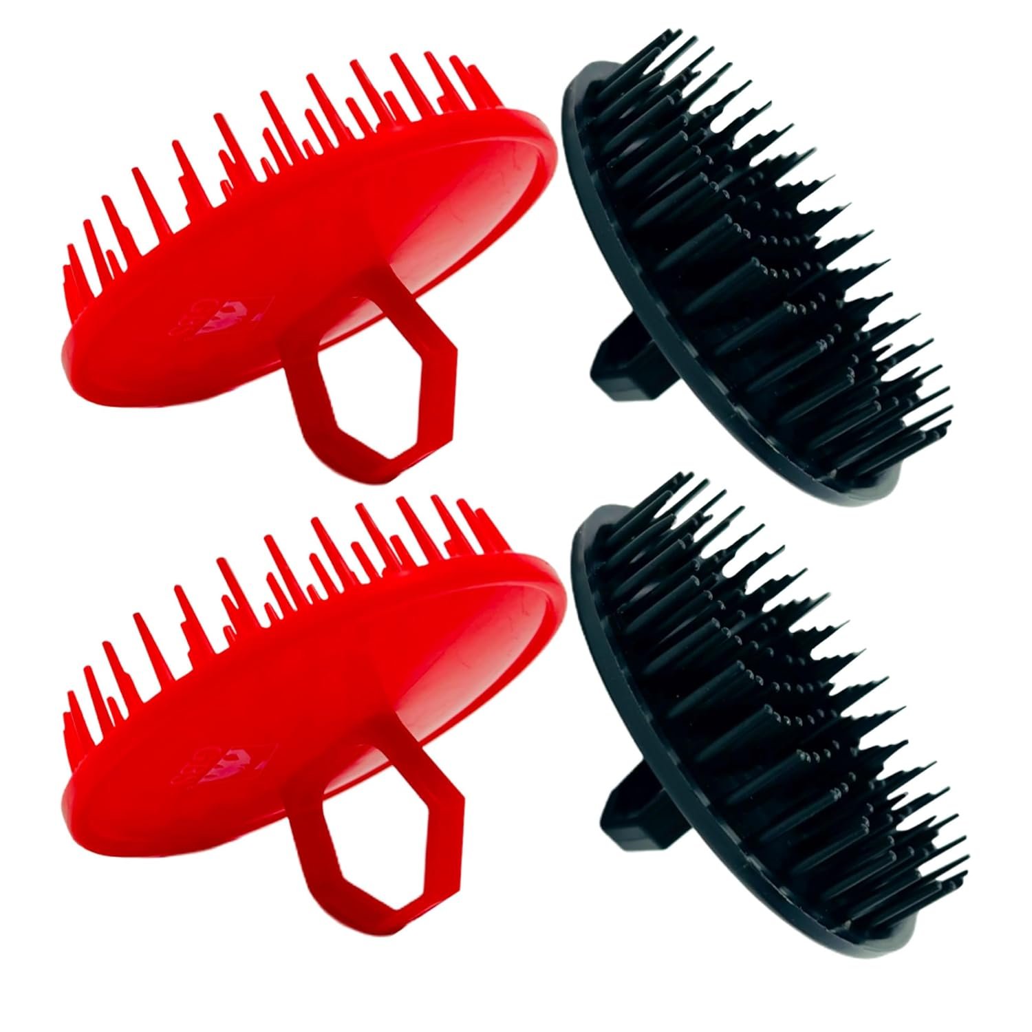 G.B.S Scalp Exfoliator 4 Pack – Shampoo Brush, Scalp Scrubber for Dandruff Removal, Massager & Hair Exfoliator – Red & Black