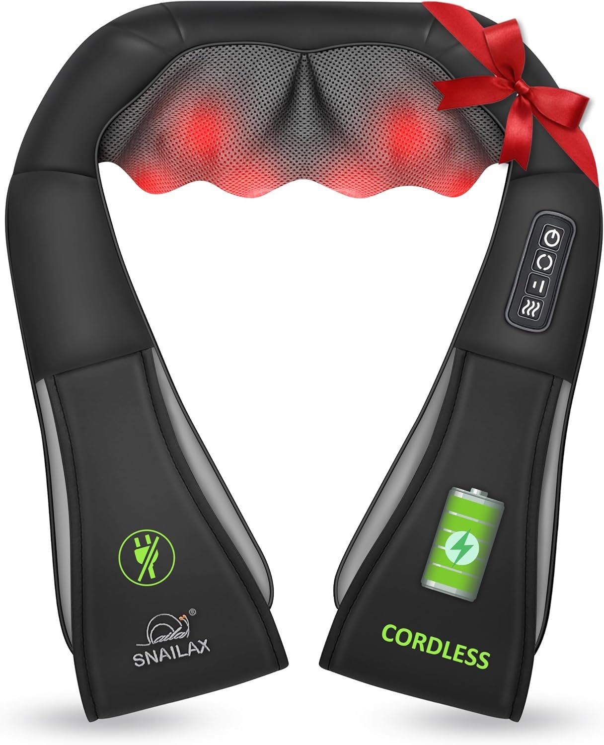Snailax Cordless Massager – Shiatsu Neck and Shoulder Massager with Heat, FSA Eligible, Portable, Lumbar, Back Electric Massage Pillow, Gift for Woman, Mom, Dad
