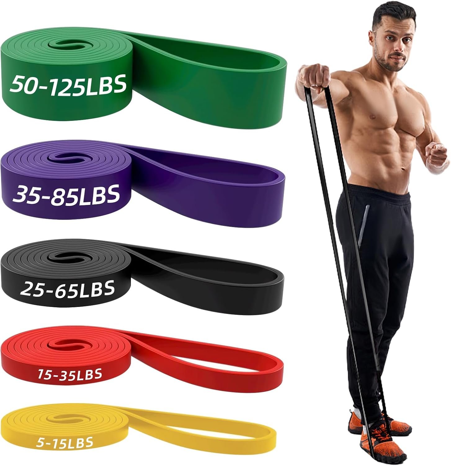 Resistance Bands for Men & Women Home Gym Full-Body Workouts | Skin-Friendly with Consistent Tension, 5 Graded Resistance Levels; Ideal for Yoga,Pilates,Glute Training,Rehab