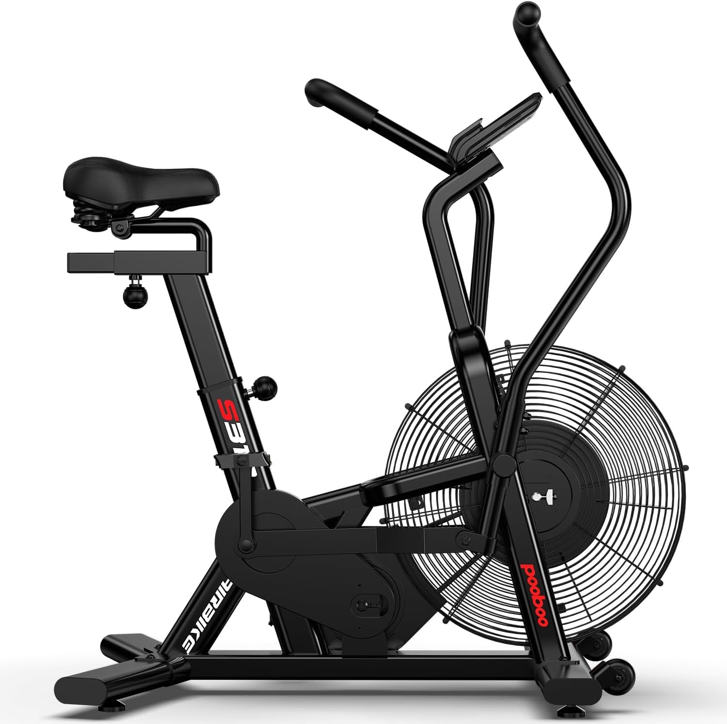 pooboo Air-Resistance Exercise Fan Bike, Air Bike with Dual Acction Handlebars&Dual-Layer Transmission System, Stationary Bike with APP Connection for Home Gym HIIT Cardio Full Body Workout