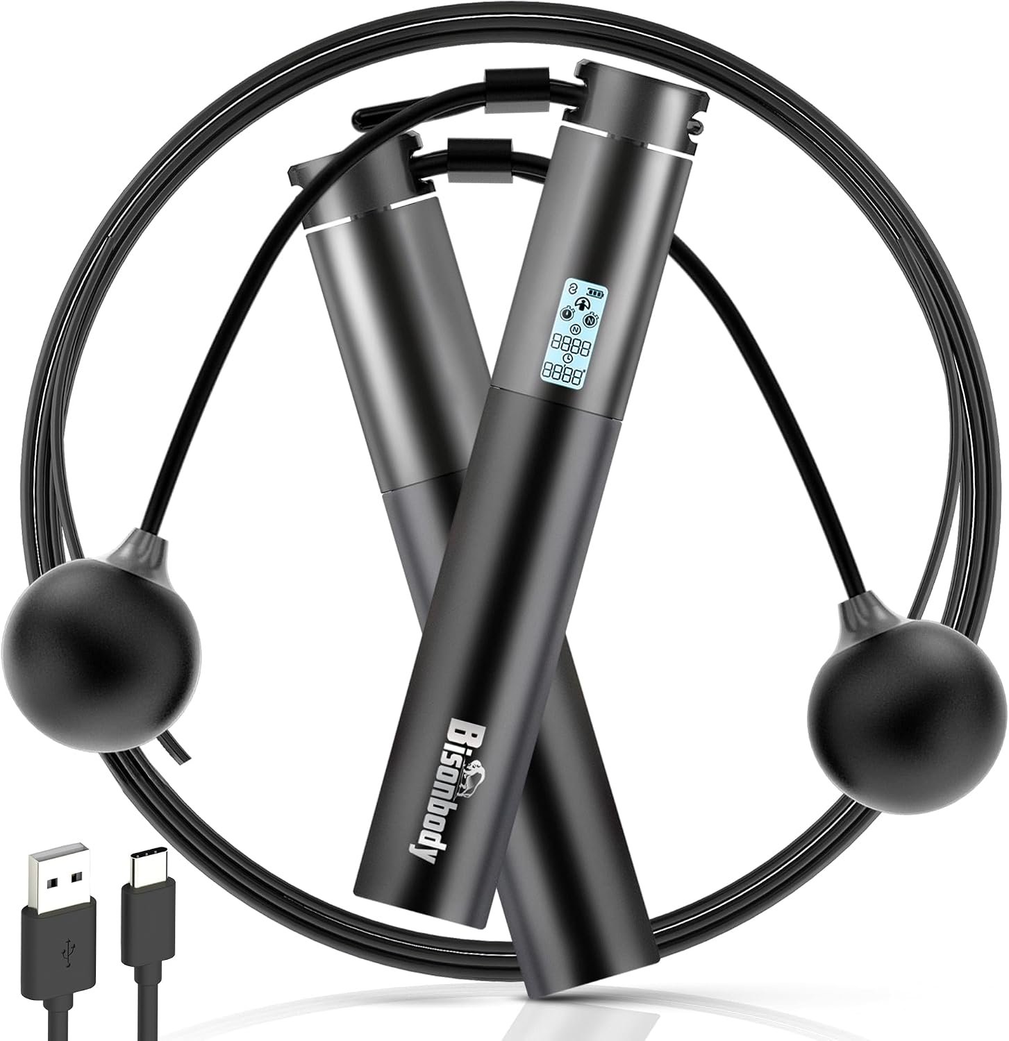 Smart Jump Rope with Counter & Bluetooth App, 2 in 1 Skipping rope with 3m Classic Cord for Traditional Jumping and Cordless Option, Tangle-free design for Home & Gym Workout (Black)