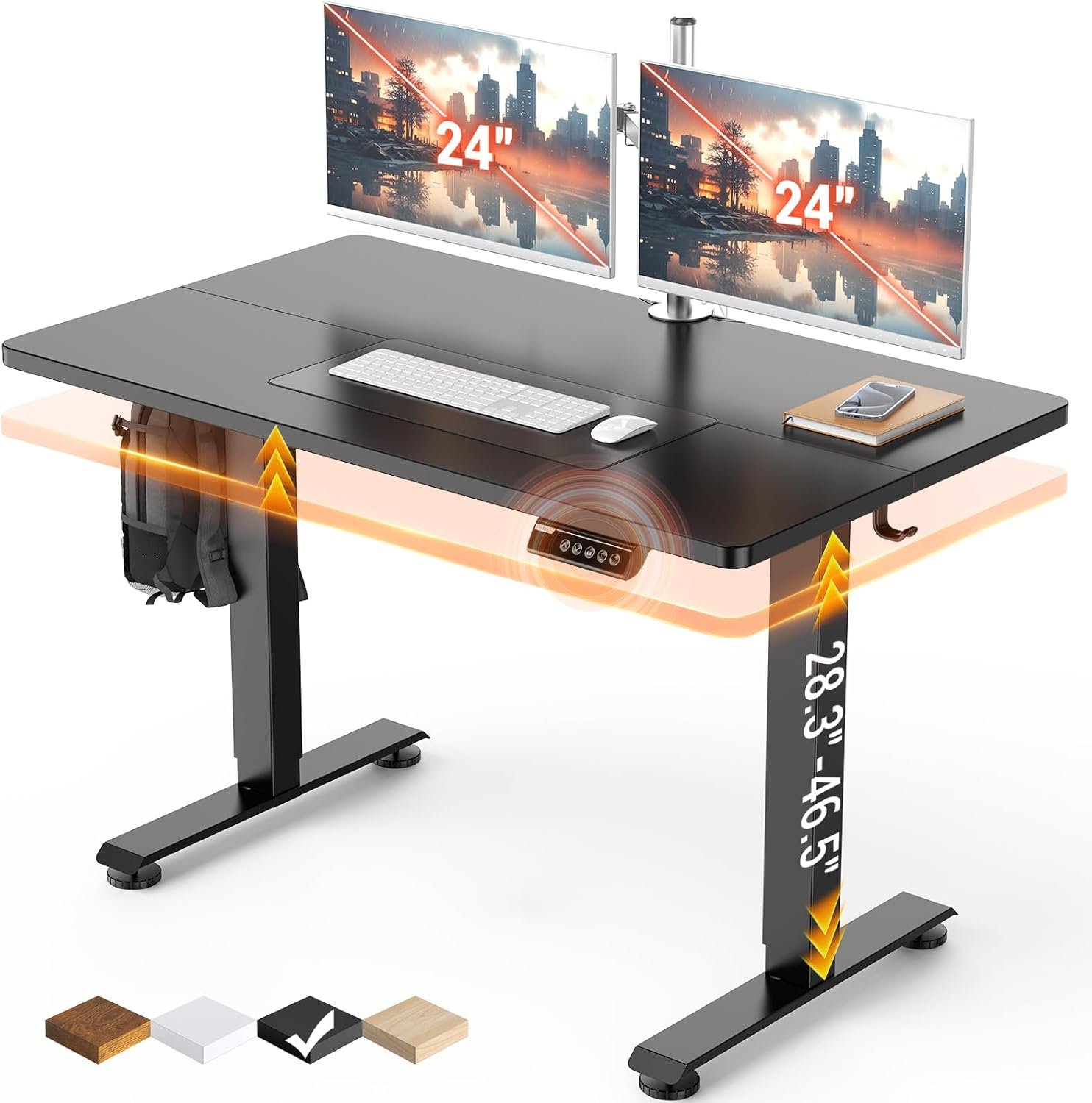 Veken 47.2″ Standing Desk, Adjustable Height Office Desk with Wood Desktop, Computer Table for Home Work, Study and Gaming, Small Spaces, Modern Furniture, Black | Height Adjustable Sit Stand Up Computer Tables for Home Office, Study and Writing, Suit students, employees and group work