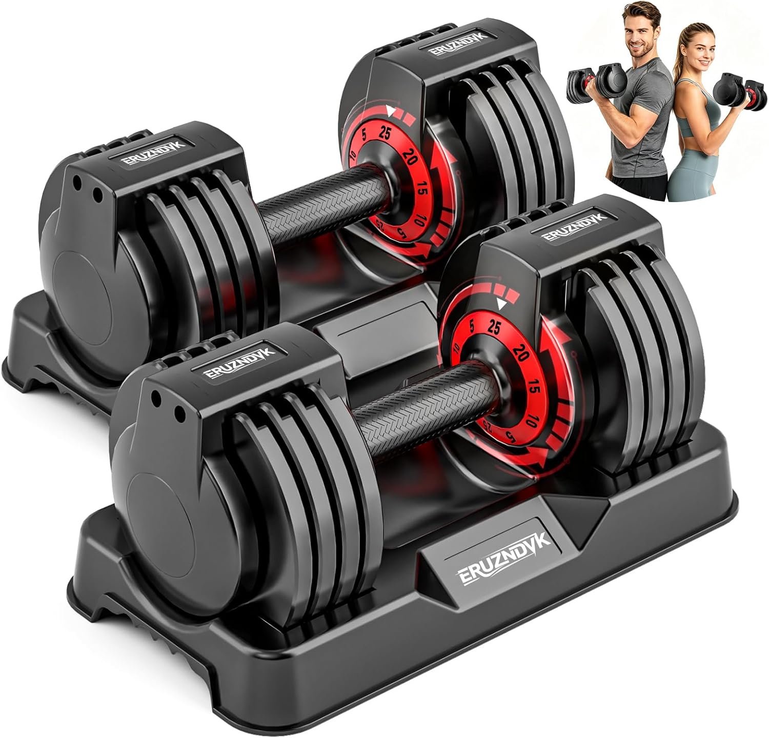 25/55lb Pair Adjustable Dumbbell Set, Adjustable Dumbbells Set of 2, 5 in 1/10 in 1 Free Weights Dumbbells Set with Anti-Slip Texture Handle, Weight Set For Home Gym Suit both Men and Women