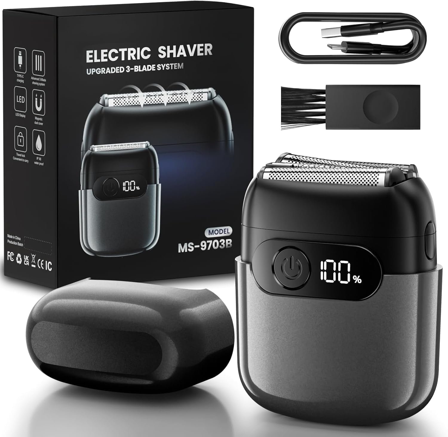 Electric Foil Shaver for Men, Compact 3D Floating Shaving Heads, Electric Razor for Men, IPX8 Waterproof, USB-C Fast Energy, 90-Min Runtime, LED Display, Wet/Dry, Travel Lock Father’s Day Gunmetal