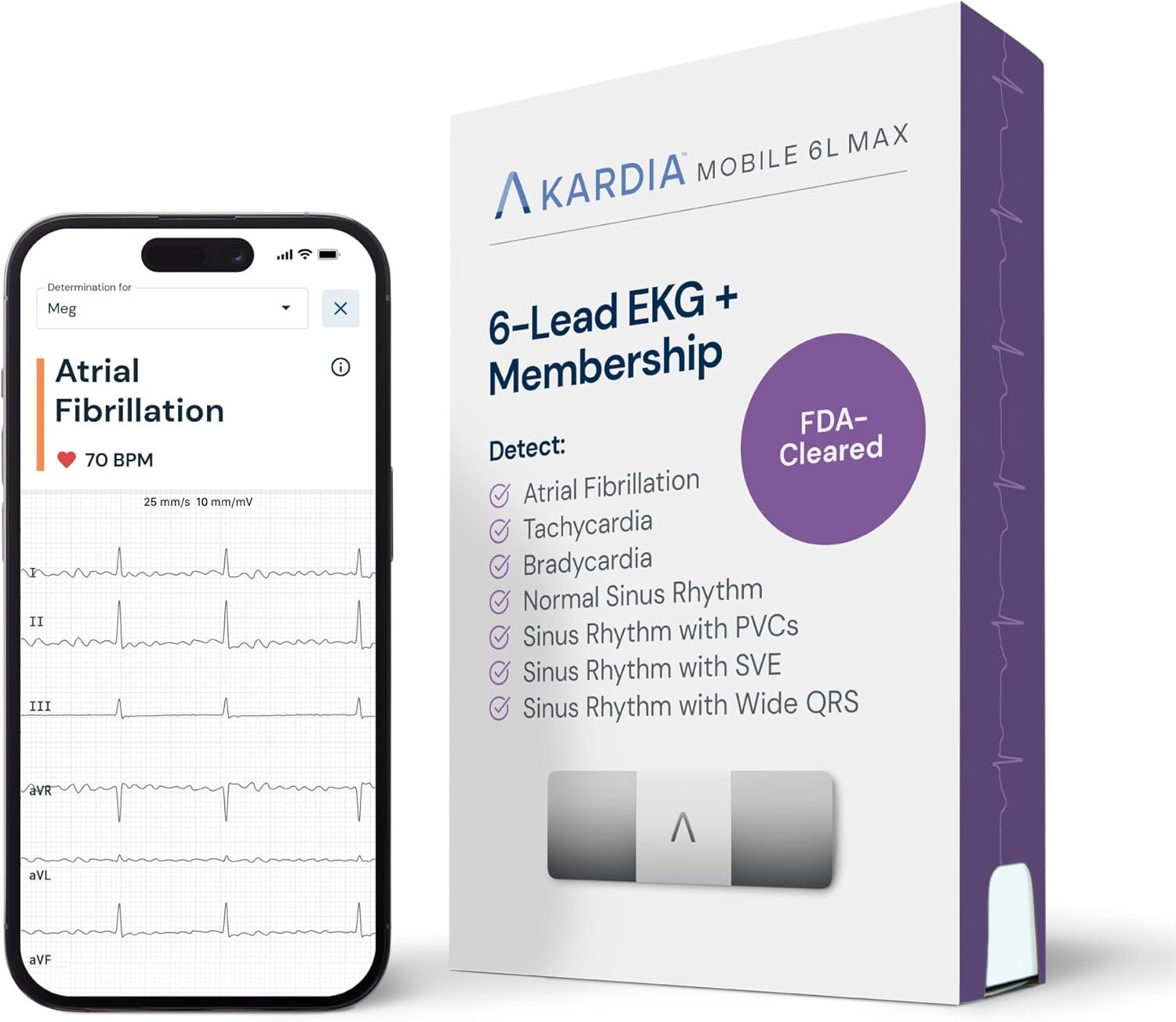 KardiaMobile 6L Max EKG Monitor, Includes One-Year KardiaCare Membership, FDA-Cleared Heart Monitor, Medical-Grade Results in 30 Seconds, Unlimited Recordings, Works with Smartphones and Tablets