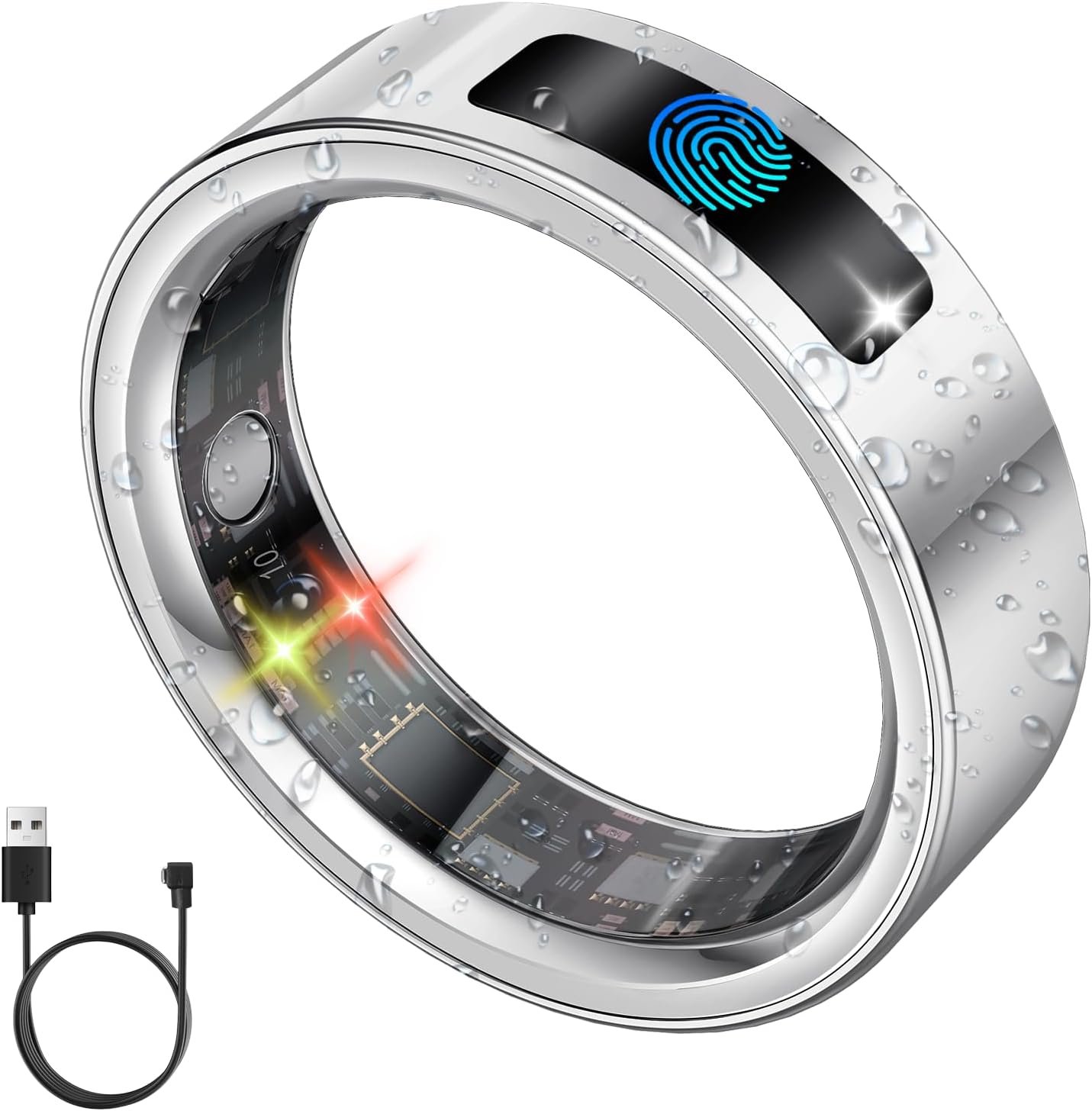 uaue Smart Ring for Women Men, Fitness Tracker Ring with Heart Rate/Women’s Health/Sleep/Steps, Touch Control, Vibration Alert, IP68 Waterproof Health Ring for iPhone/Android, No Subscription,Silver 8
