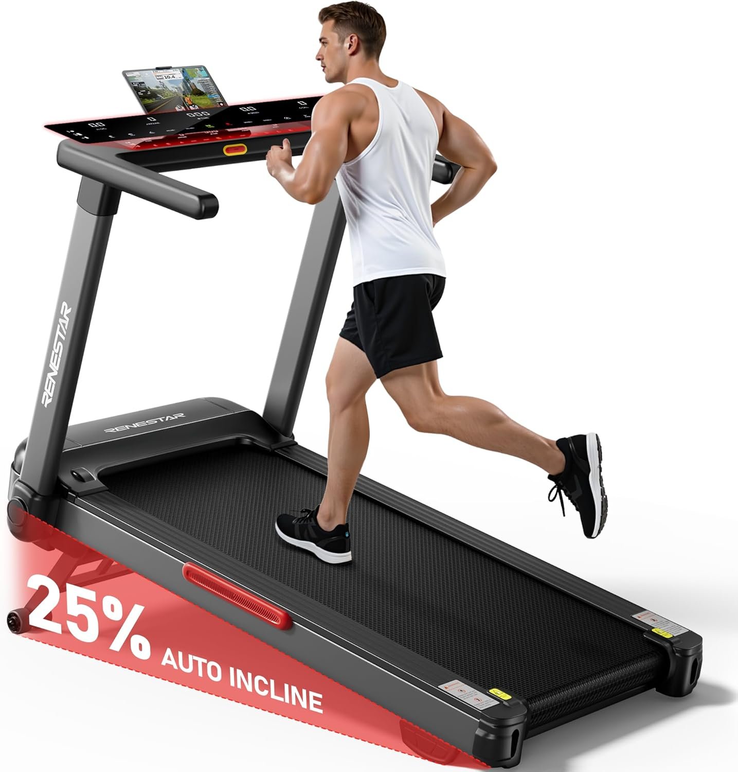 Renestar Treadmill for Home with 25% Auto Incline – 8.5MPH Max Speed, Extra Large LED Touchscreen, 300LBS Capacity, 3.5HP Home Office Treadmills for Running Jogging Walking
