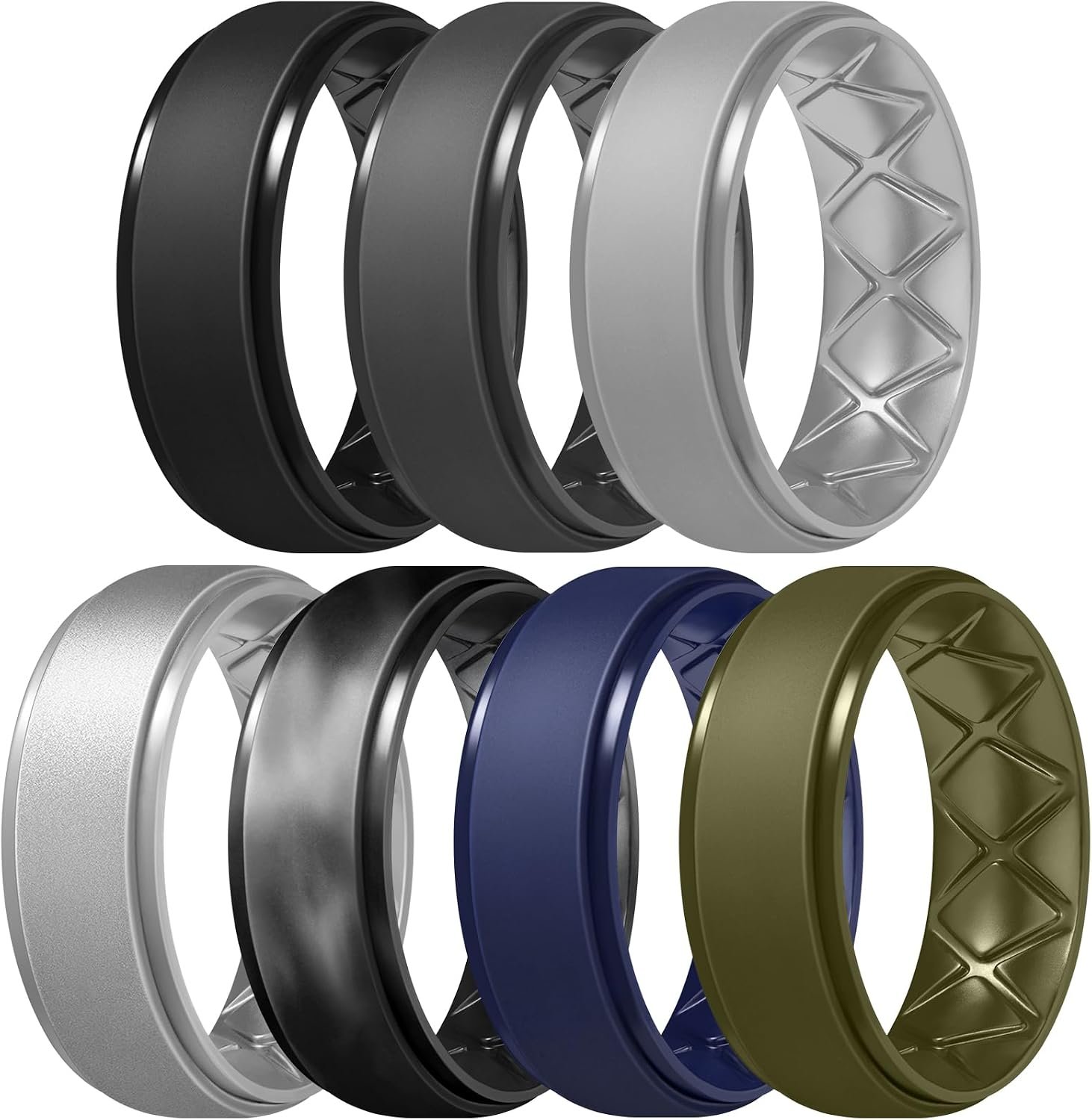 Egnaro Men’s Silicone Wedding Rings, 8.5mm Wide 2mm Thick Breathable Inner Arc Rubber Bands, Hypoallergenic Flexible Rings for Gym, Work, Construction, Electrical & Outdoor, Gift for Men, 1-7 Pack